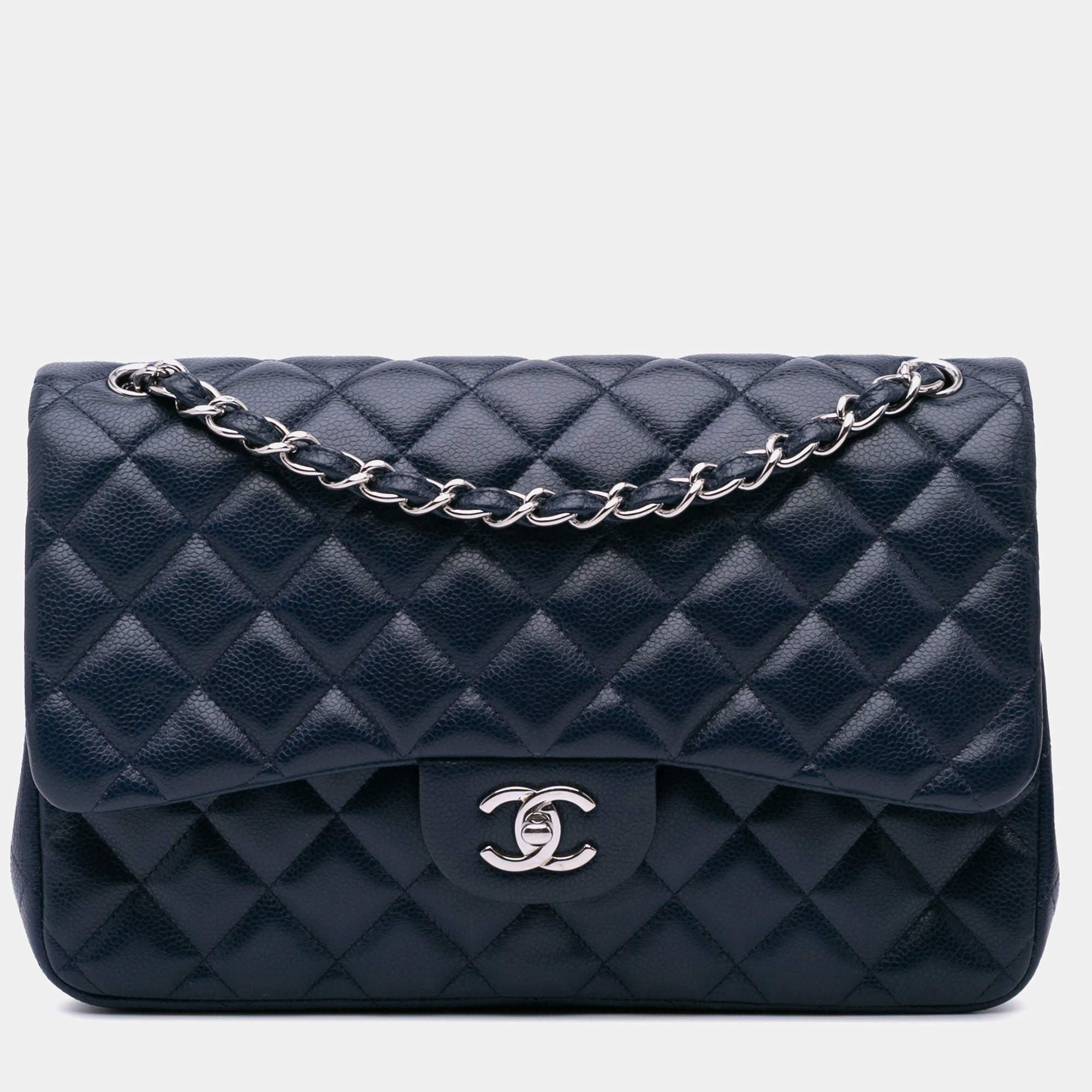 Chanel Blue Jumbo Classic Caviar Double Flap Bag