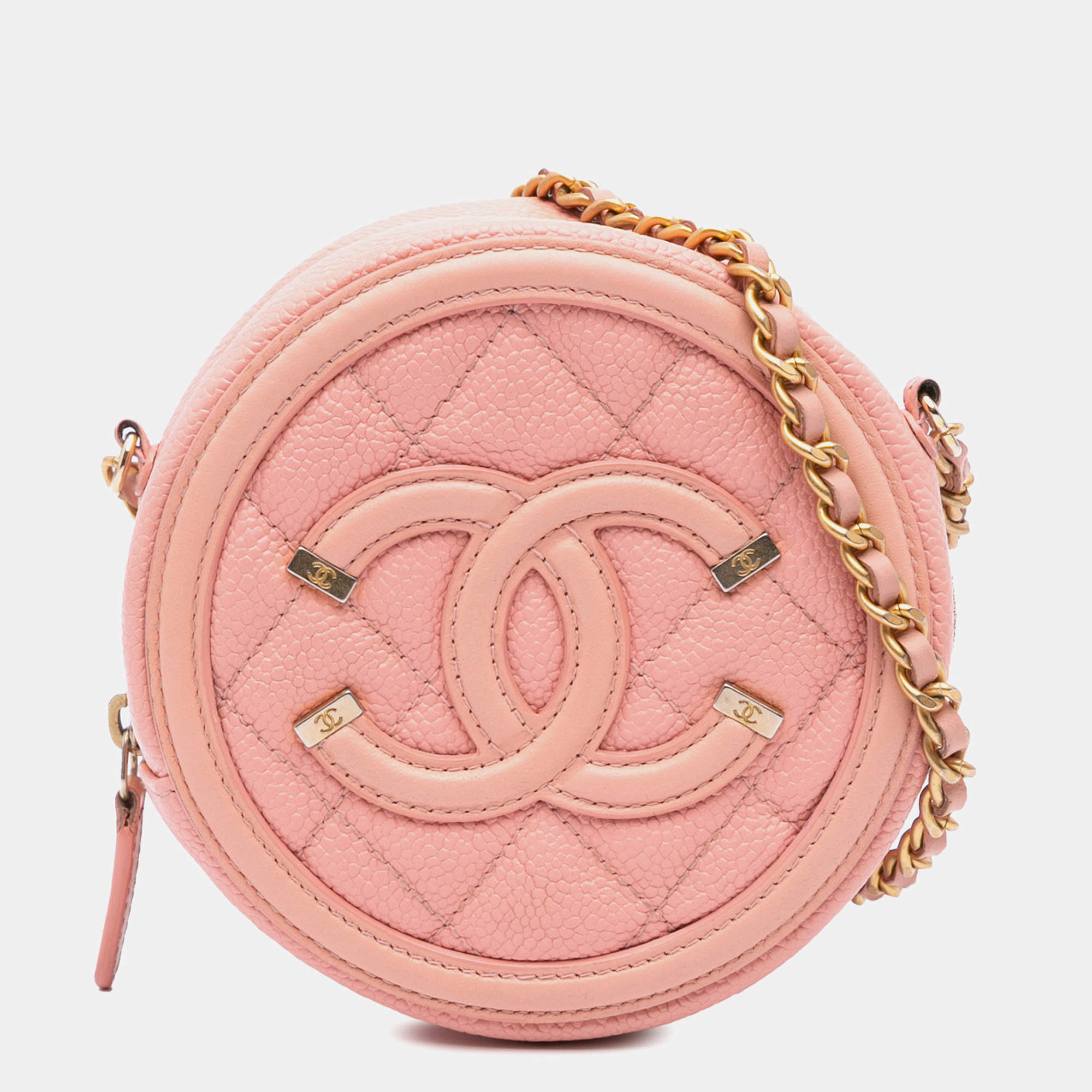 Chanel Pink Caviar CC Filigree Round Crossbody Bag