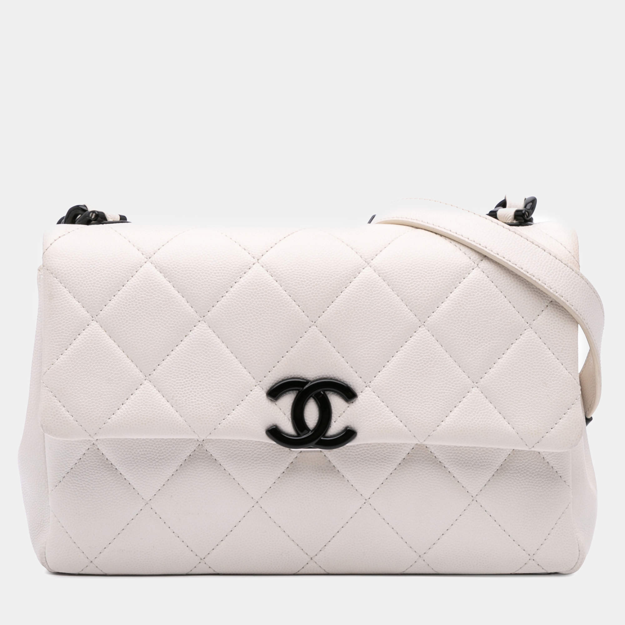 Pre Owned Chanel White Caviar Quilted My Everything Medium Flap Bag