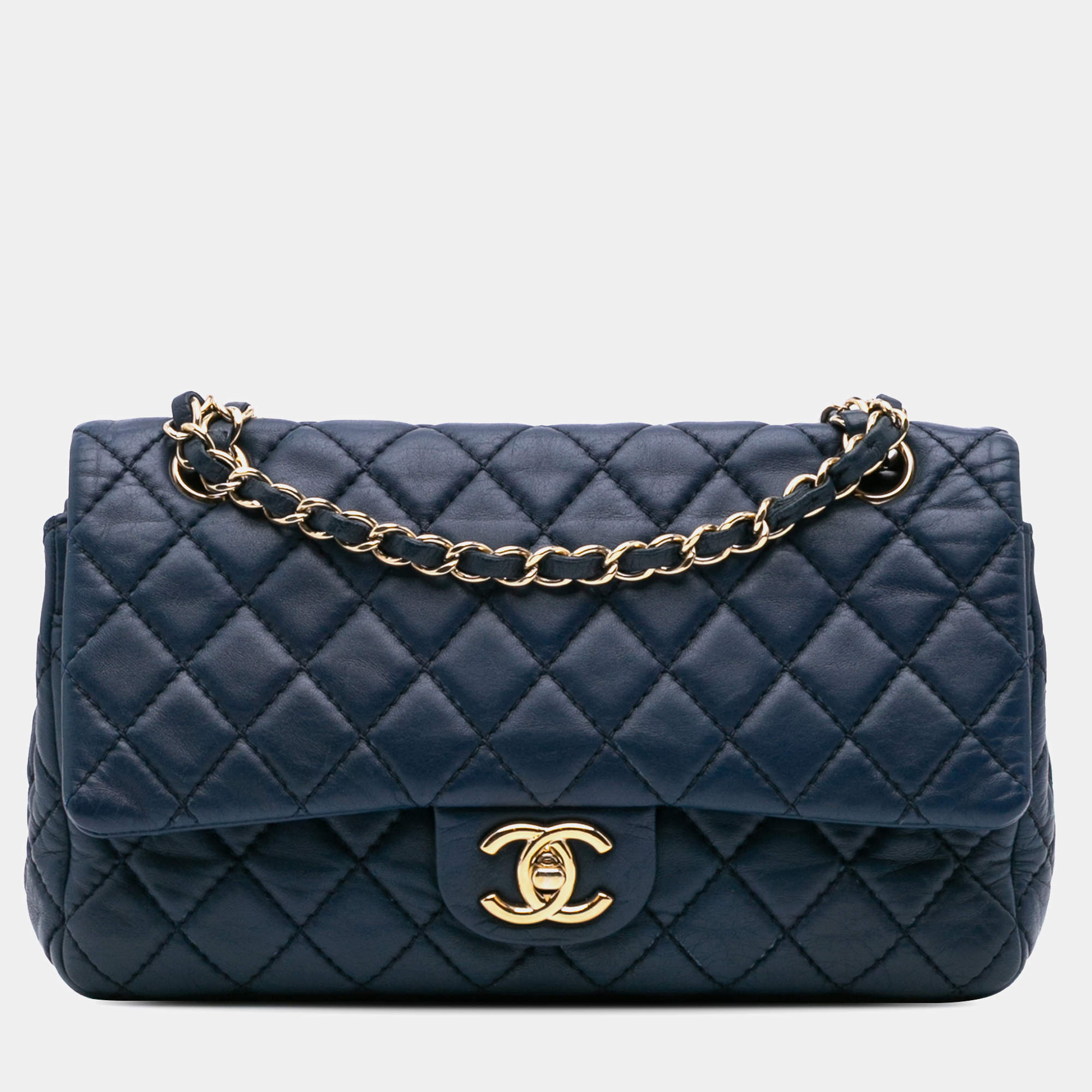 Chanel Blue Calfskin Classic Medium Double Flap Bag