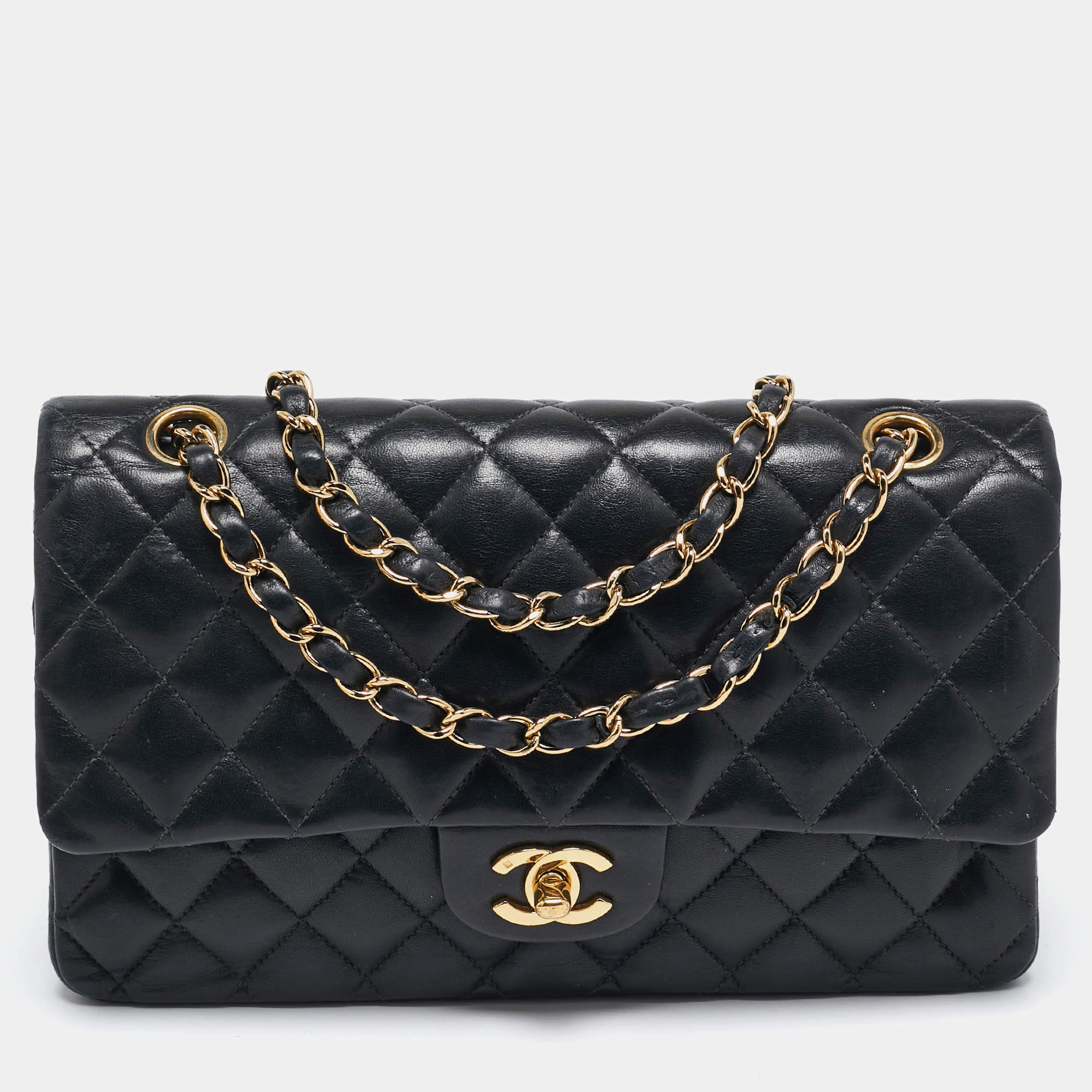 Pre Owned Chanel Black Quilted Leather Small Classic Double Flap Bag