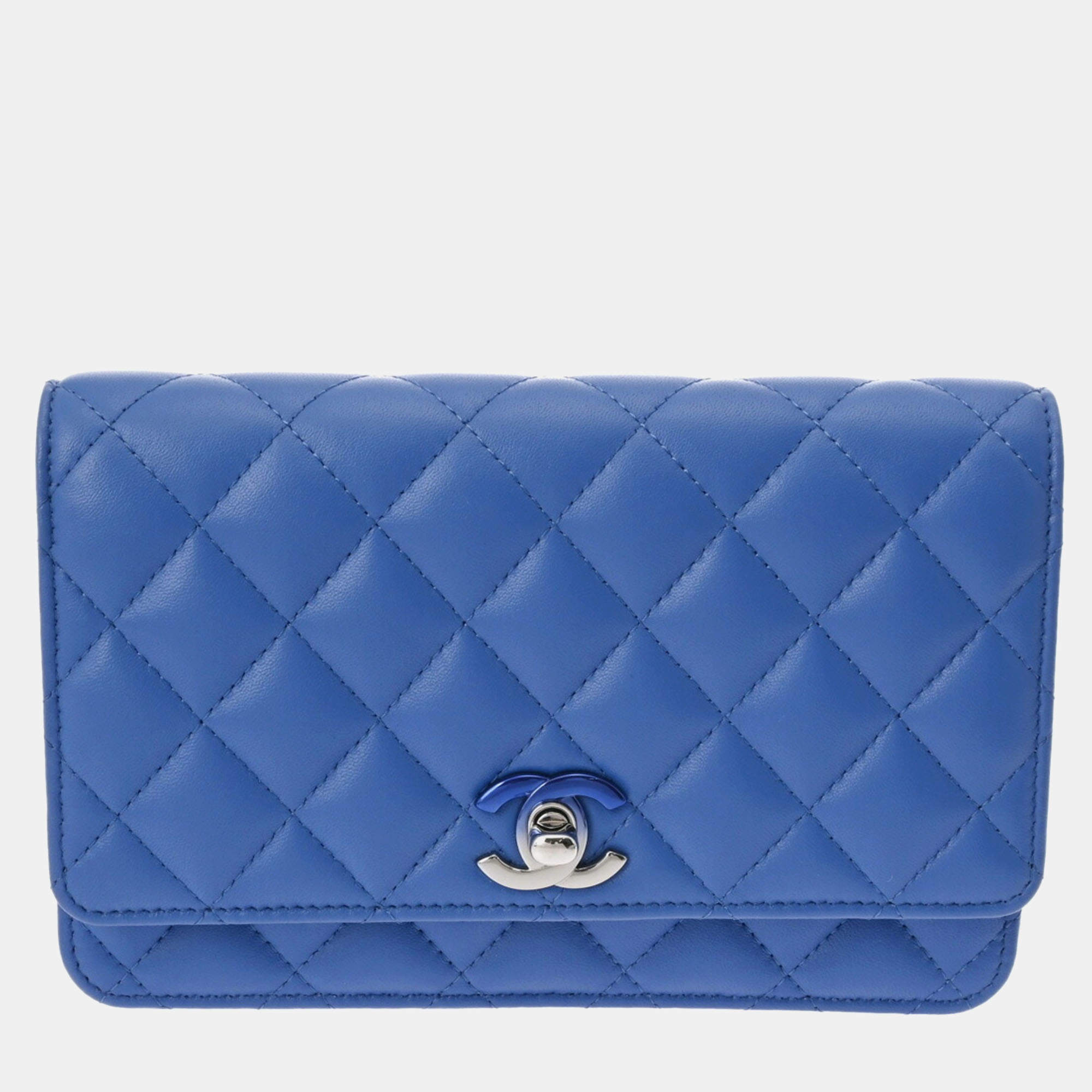 Chanel Blue Lambskin Chain Wallet Bag