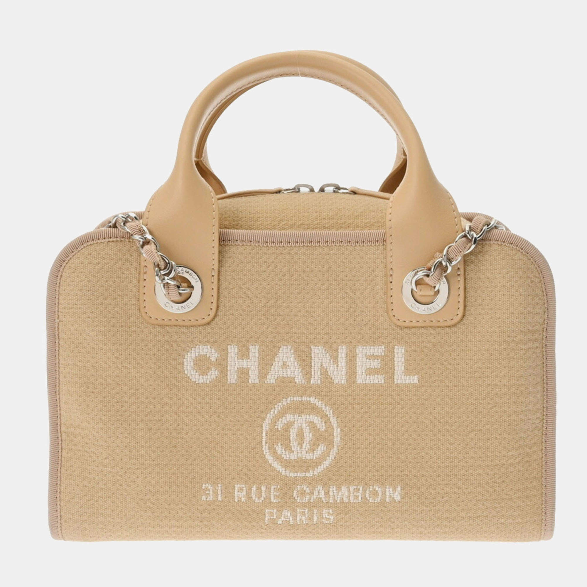 Chanel Beige, Pink Canvas & Leather Deauville Chain Shoulder Bag