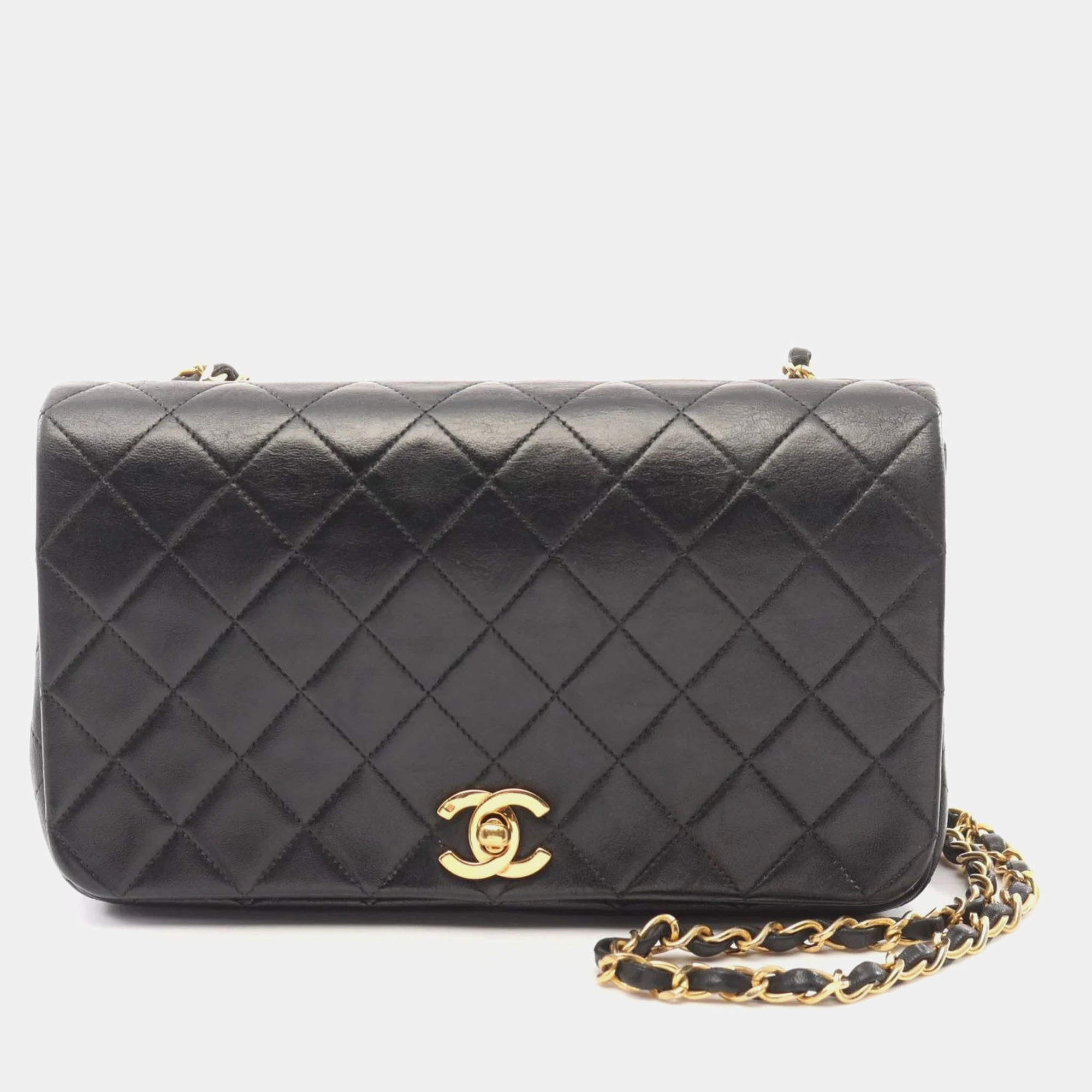 Chanel Black Lambskin Full Flap Shoulder Bag