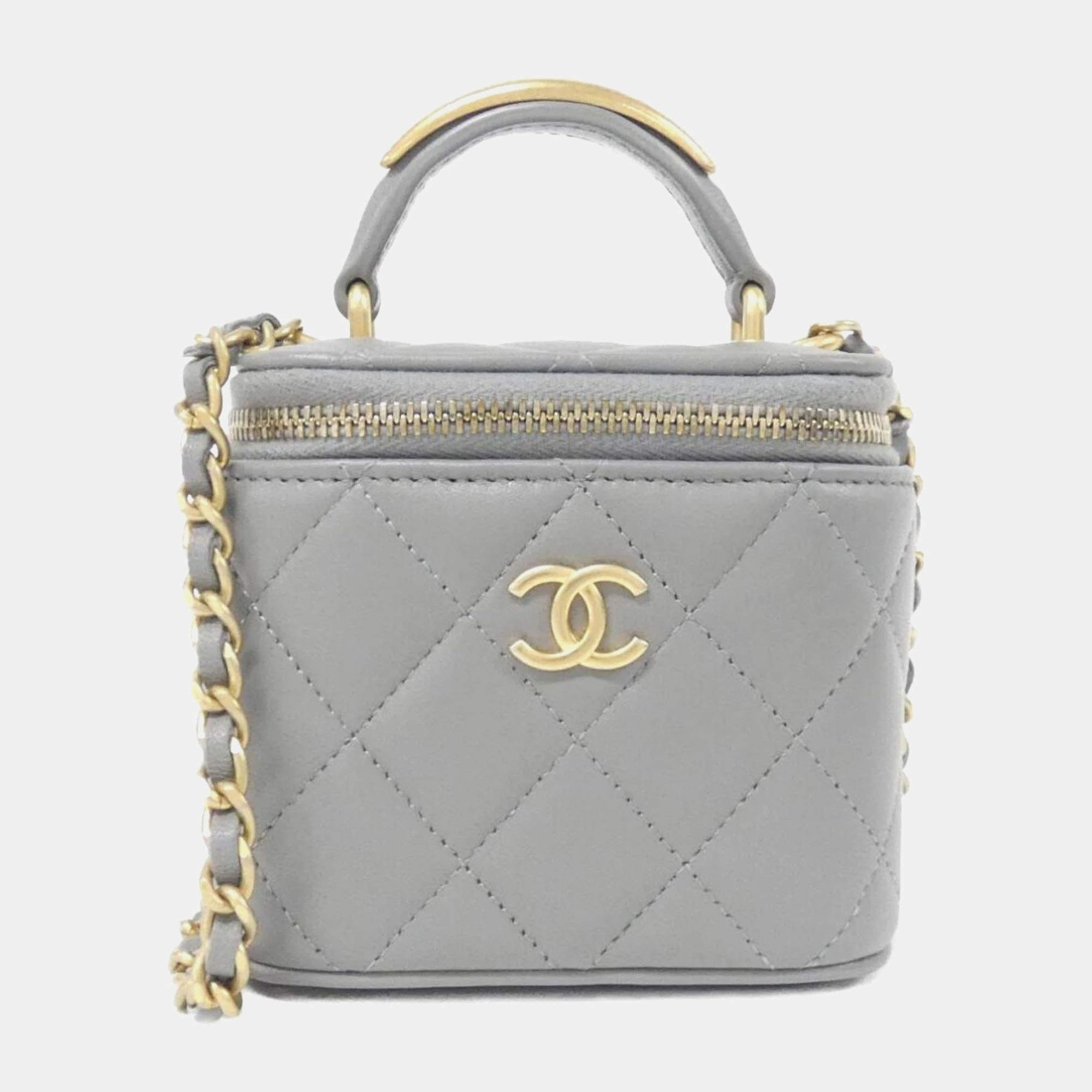Chanel Quilted Lambskin with Metal Mini CC Top Handle Vanity Case with Chain