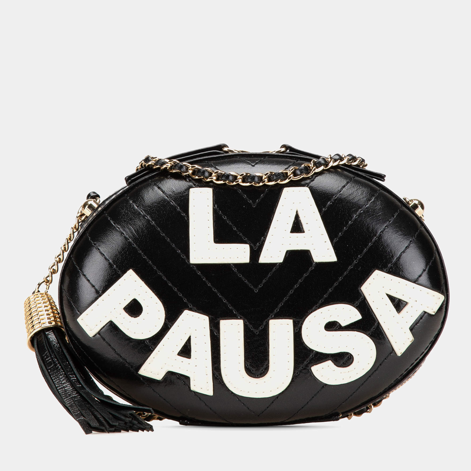 Chanel Black Chevron Lambskin La Pausa Evening Bag