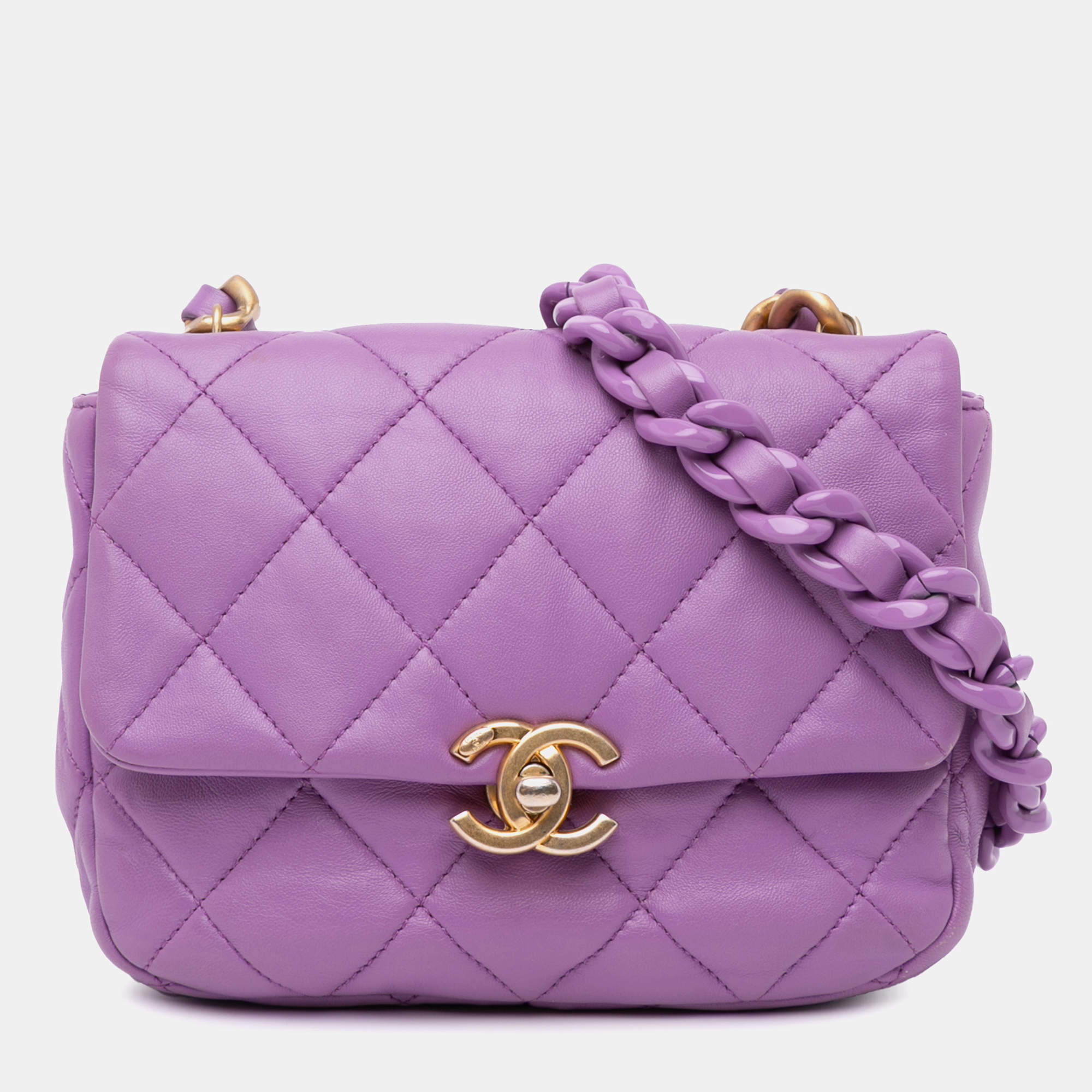 Pre Owned Chanel Purple Lambskin Quilted Mini Candy Chain Flap Bag
