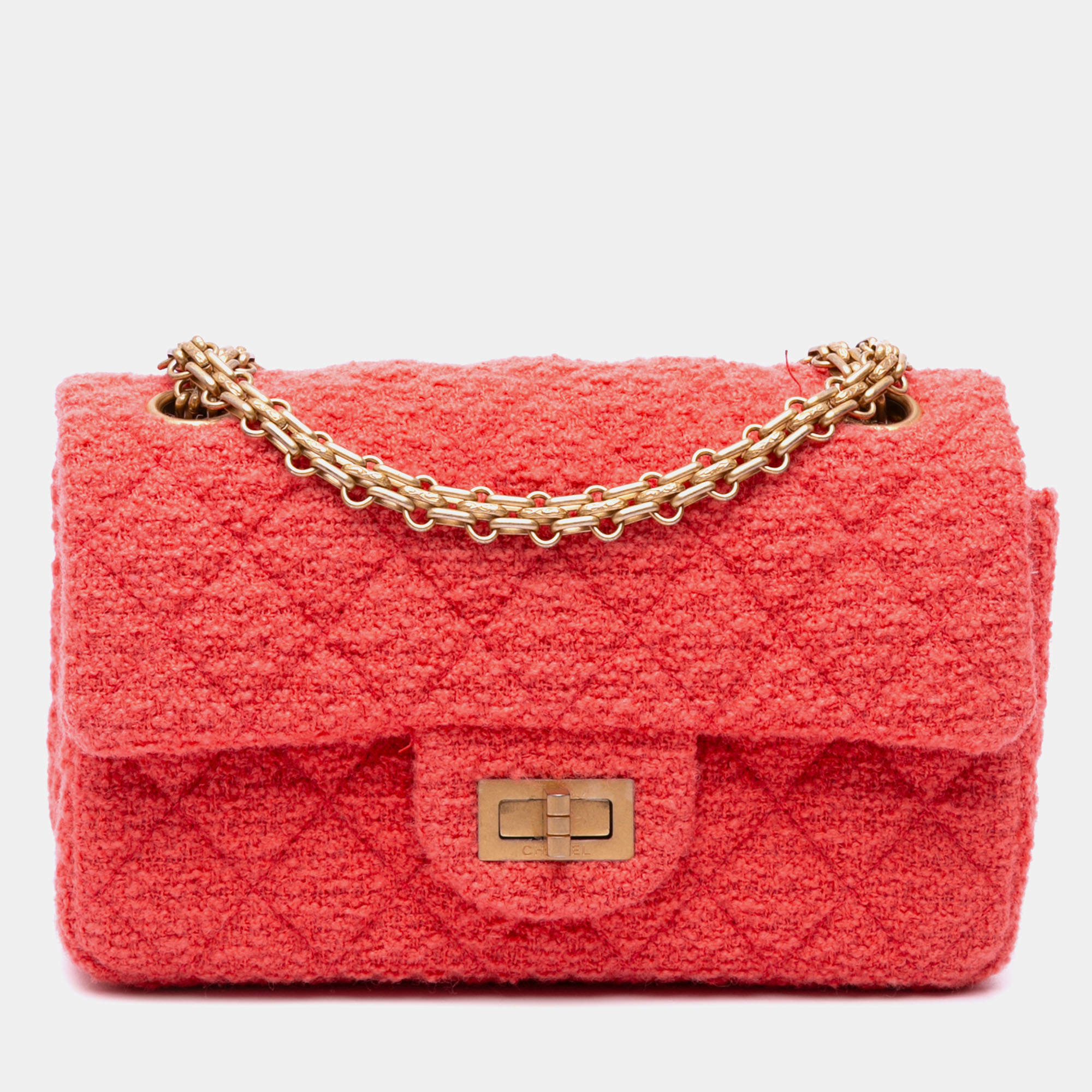 Chanel Red Tweed Quilted Reissue 2.55 224 Single Flap Bag