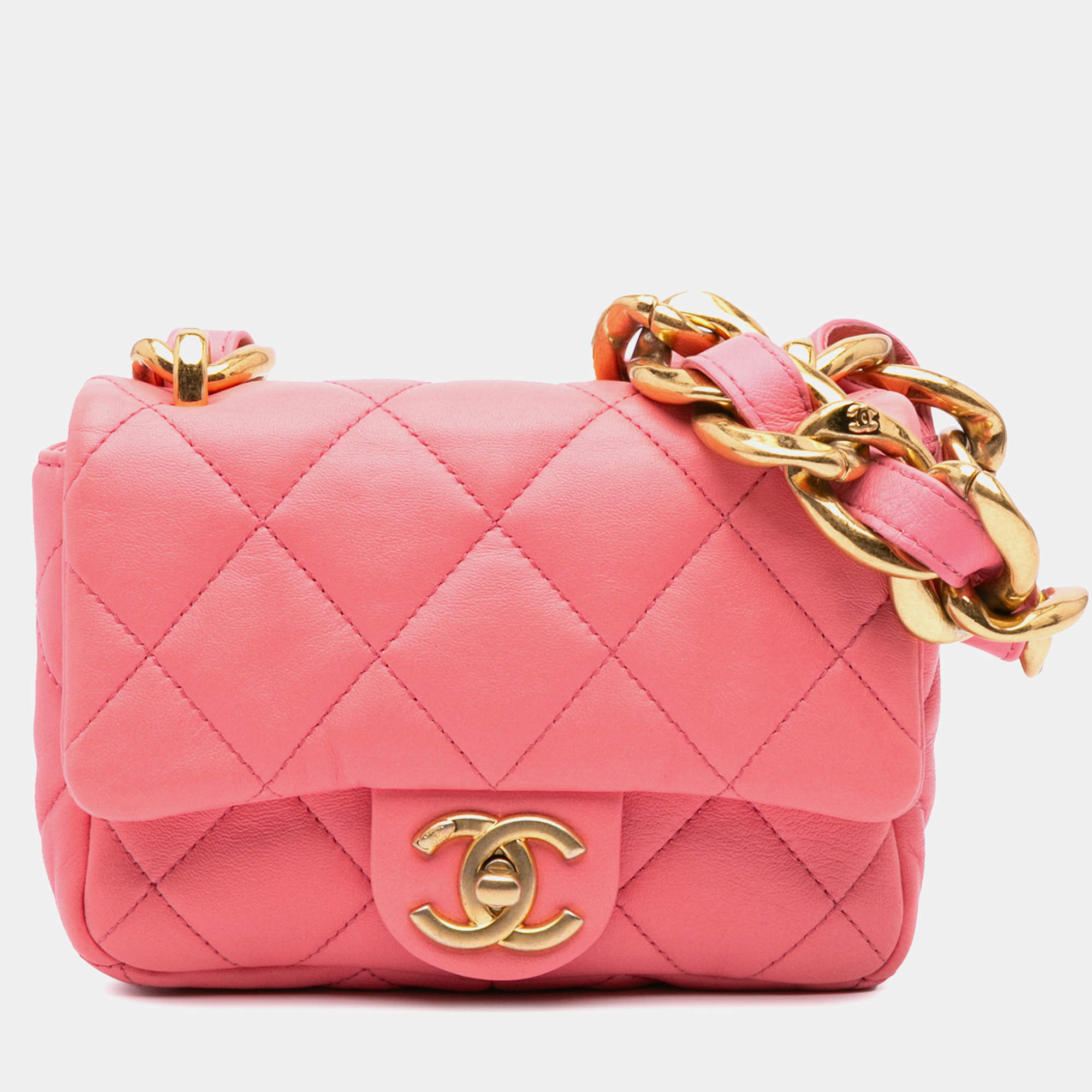 Pre Owned Chanel Pink Lambskin Quilted Funky Town Mini Flap Bag