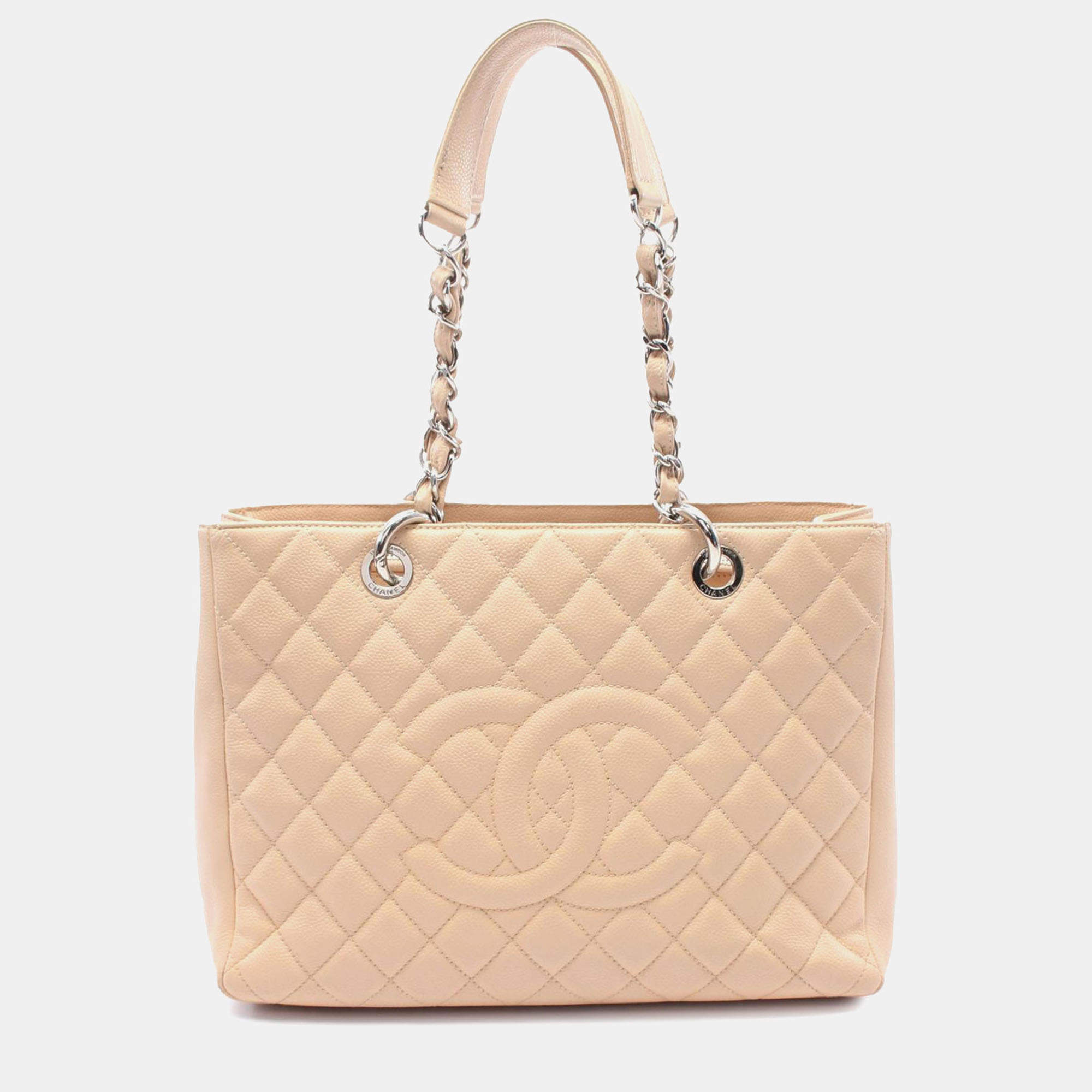 Chanel Light Beige Caviar Leather Grand Shopping Tote Bag