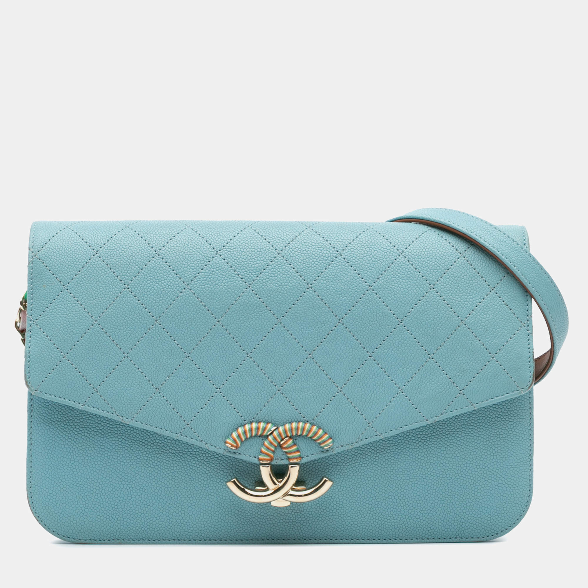 Chanel Blue Caviar Thread Around Chain Flap
