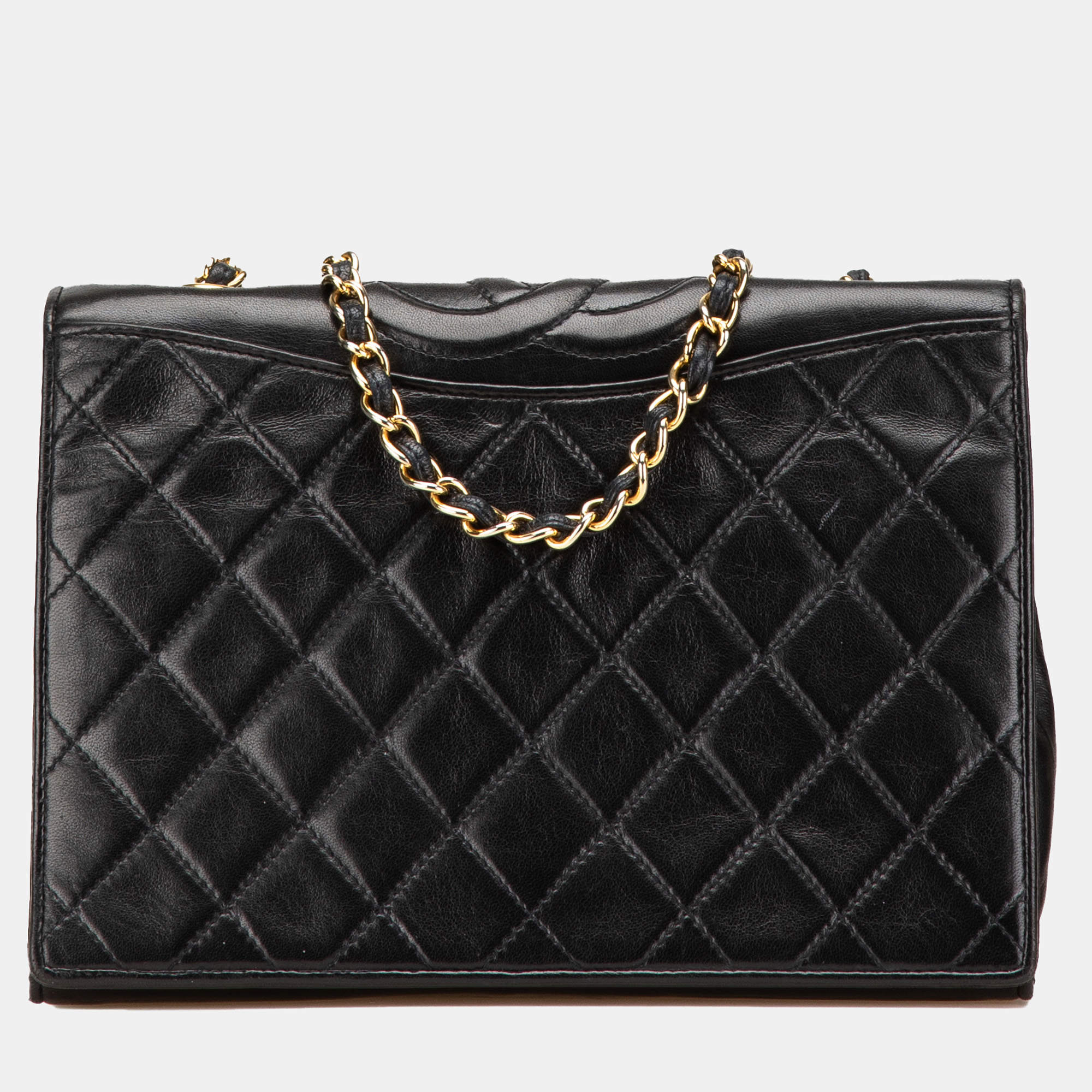 Chanel Black Lambskin Leather Quilted CC Flap Bag