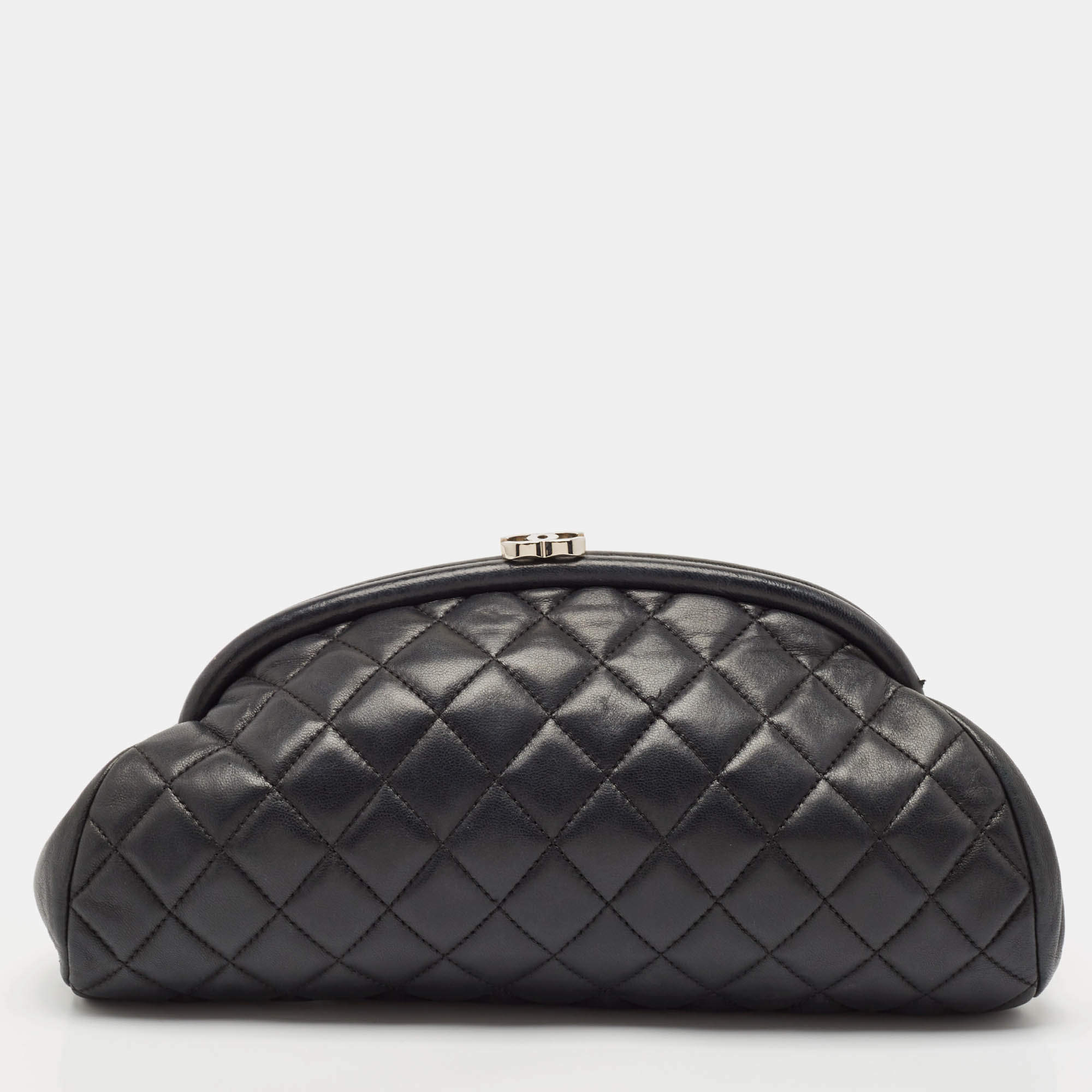 Pre Owned Chanel Black Quilted Leather CC Frame Clutch