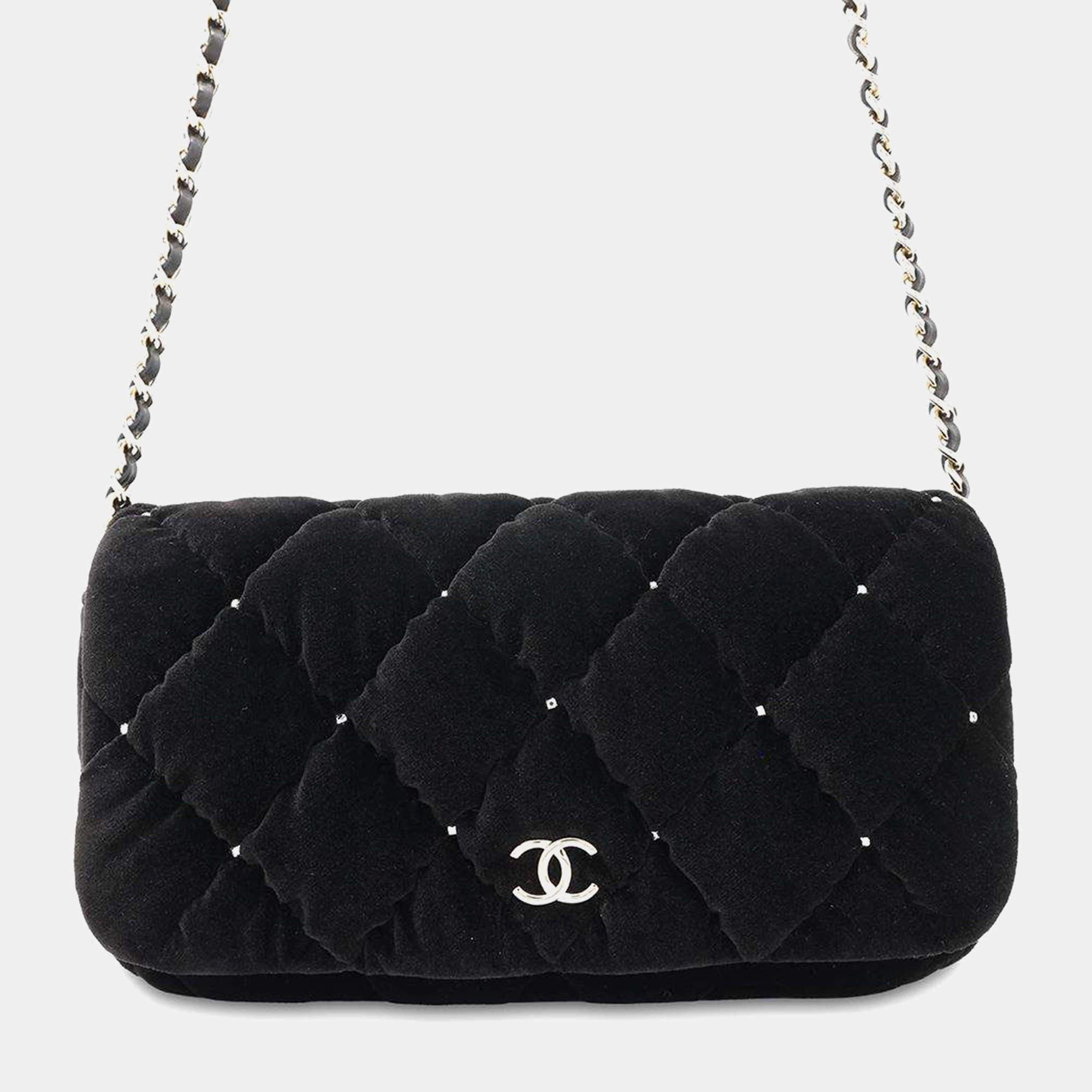 Chanel Black Velvet Chain Shoulder Bag