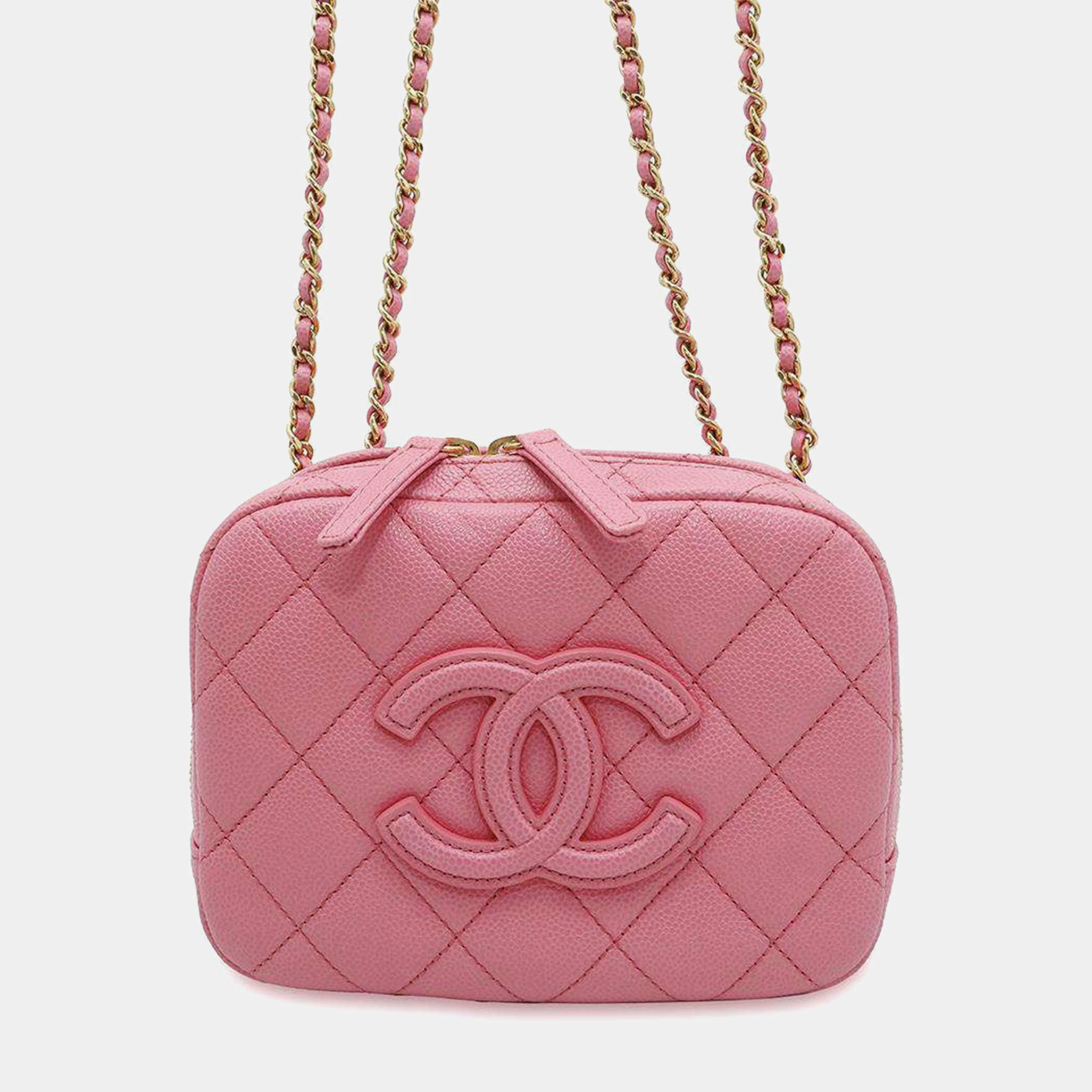 Chanel Pink Caviar Leather Camera Bag 
