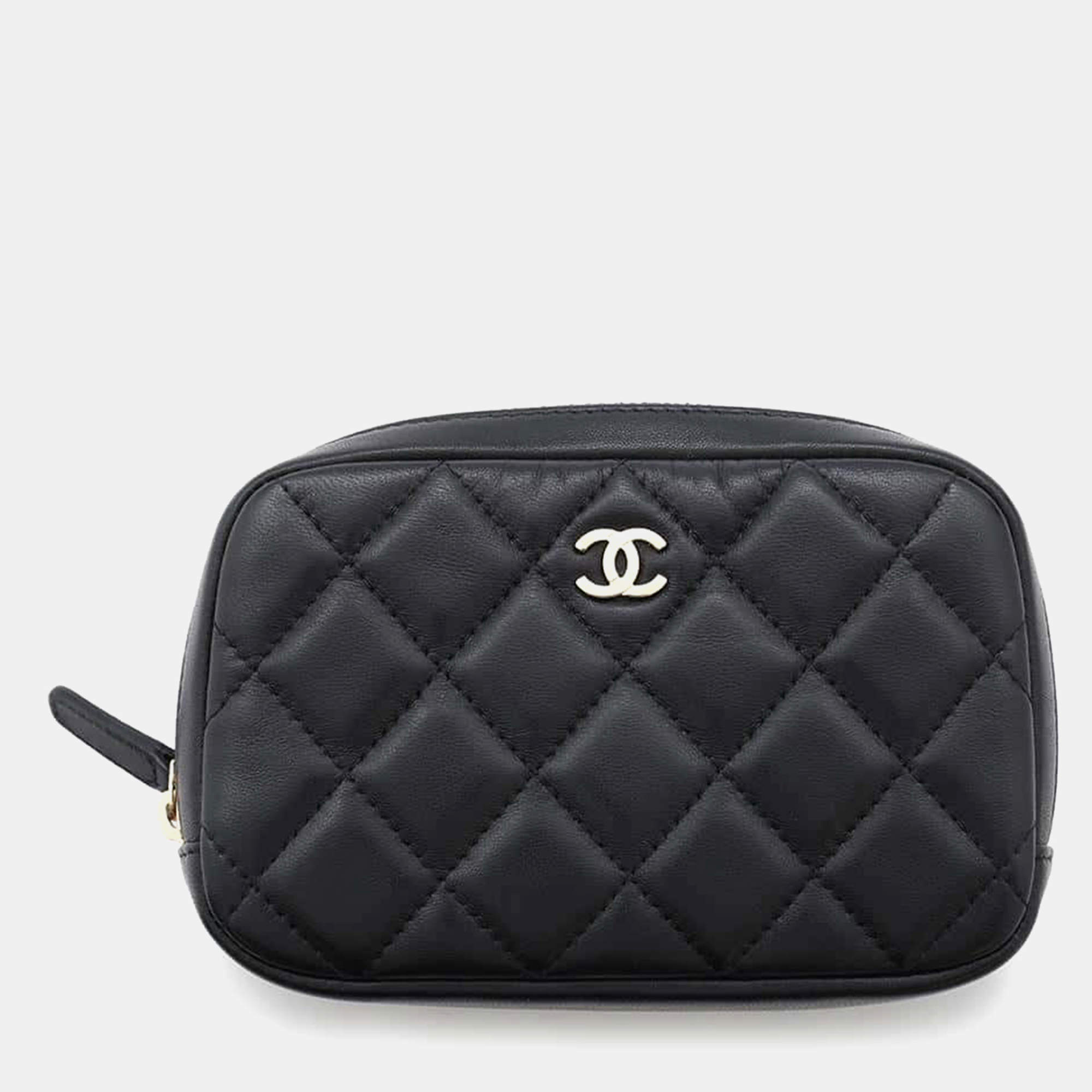 Chanel Black Lambskin Matelasse Classic Pouch 