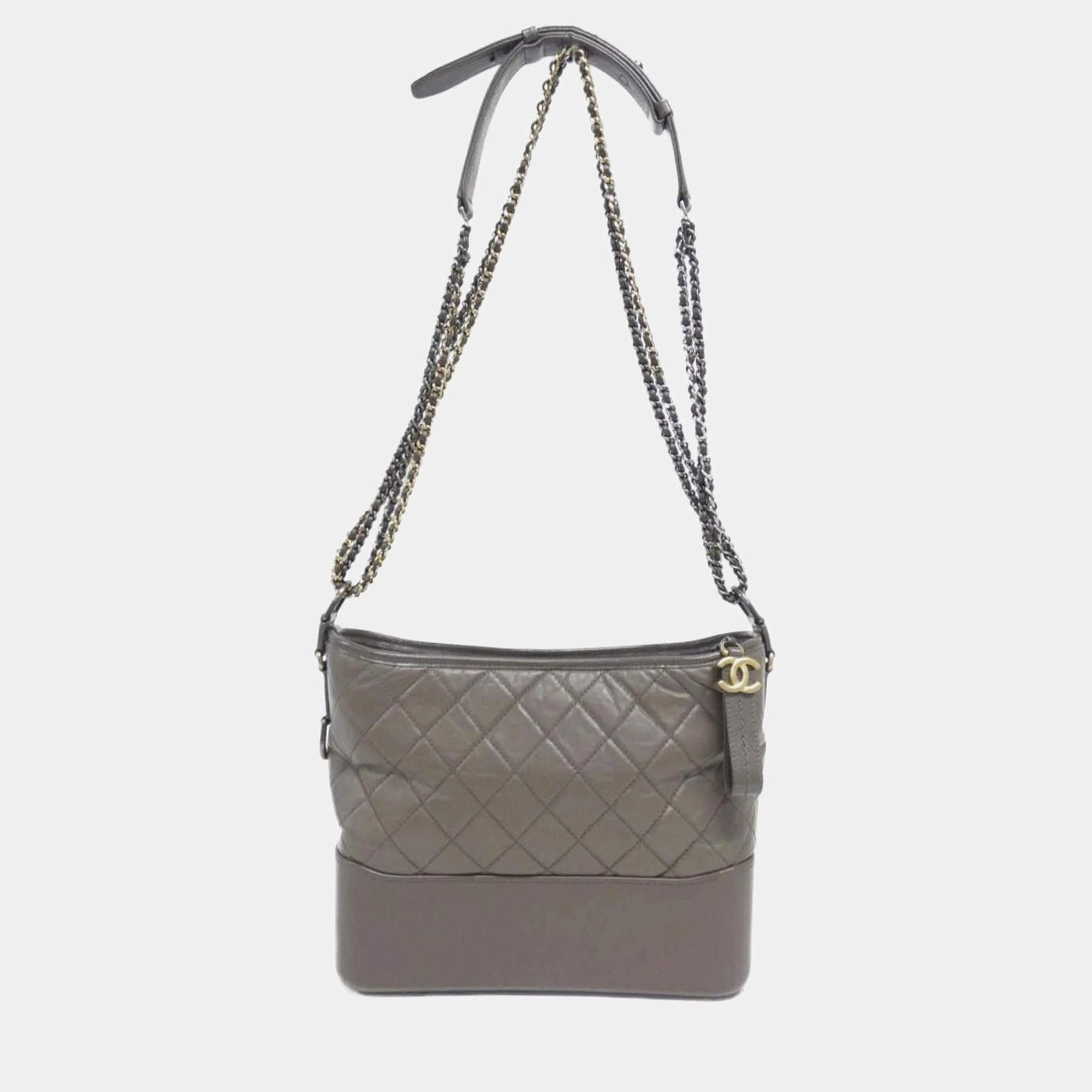 Chanel Gray Leather Gabrielle Shoulder Bag