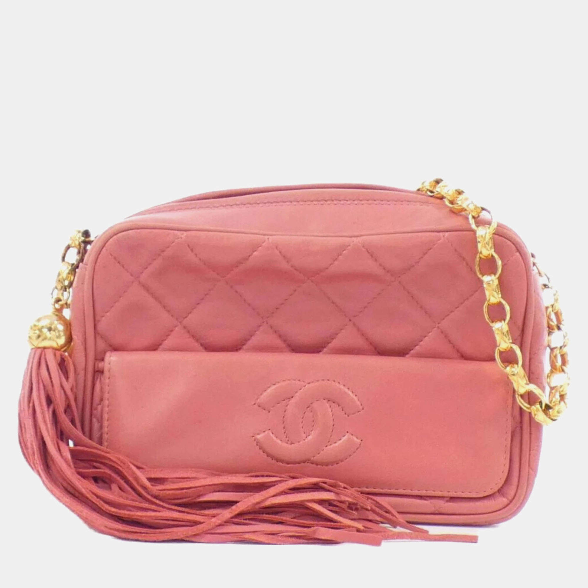 Pre Owned Chanel Pink Lambskin Leather Shoulder Bag