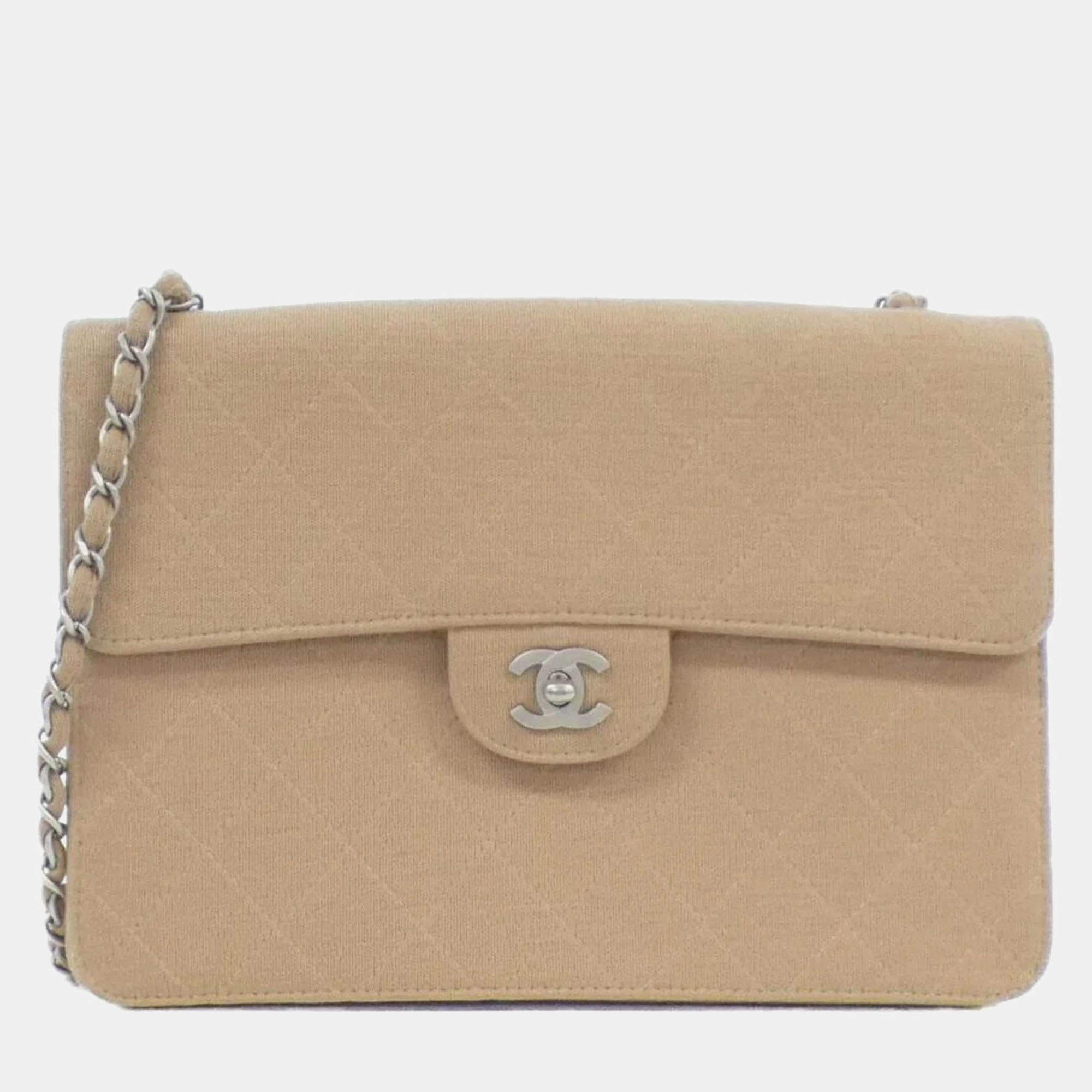 Chanel Beige Canvas Shoulder Bag