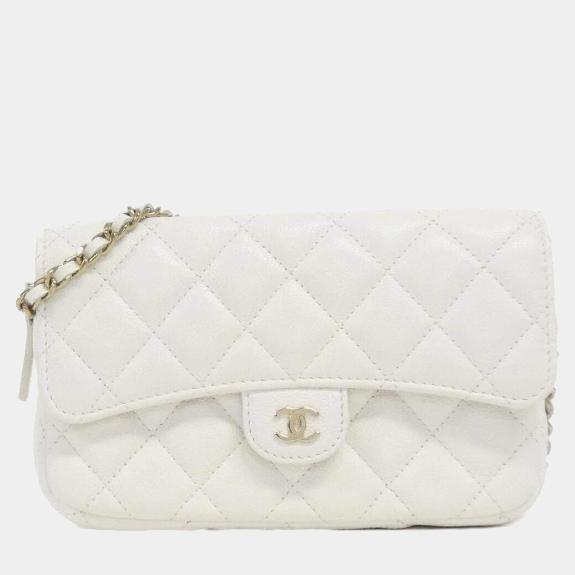 Chanel White Caviar Timeless Classic Phone Case Shoulder Bag