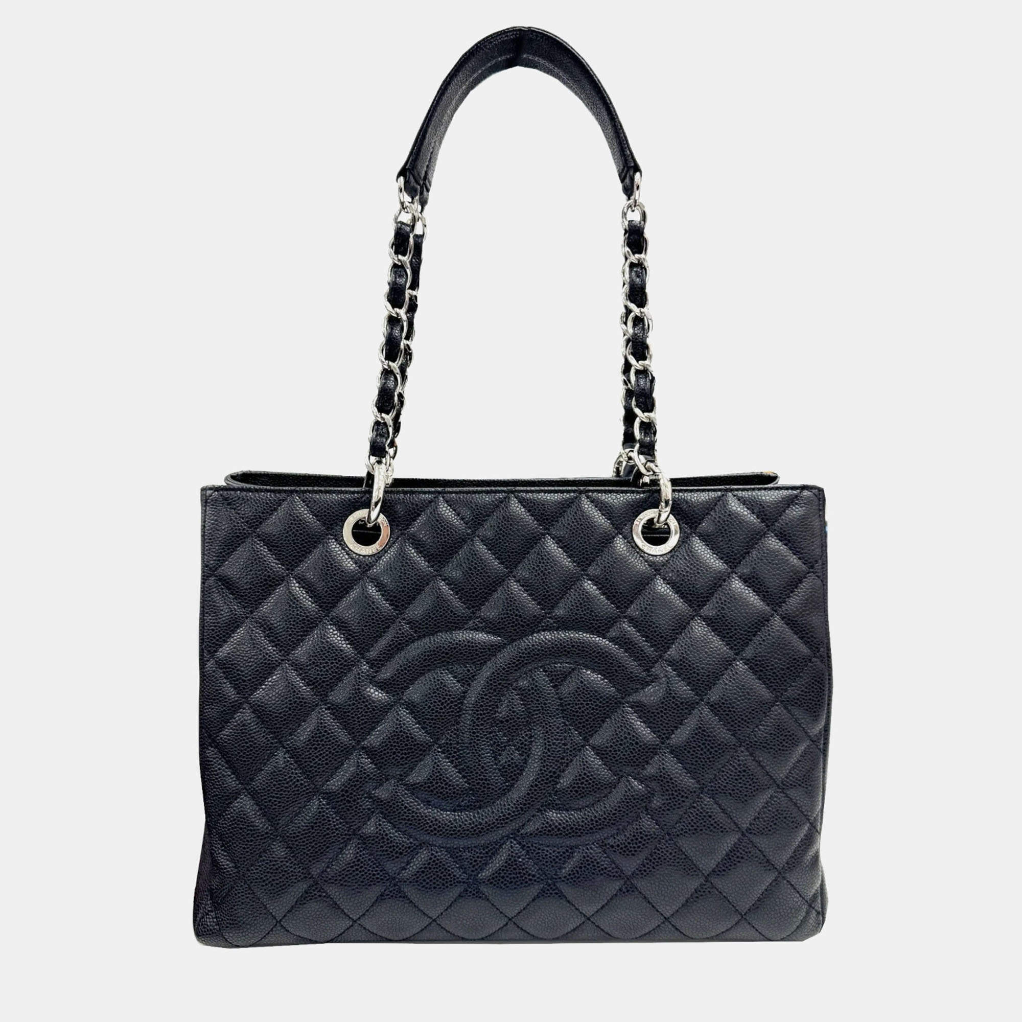 Pre Owned Chanel Black Caviar Leather Grand Shopping Chain Tote Bag