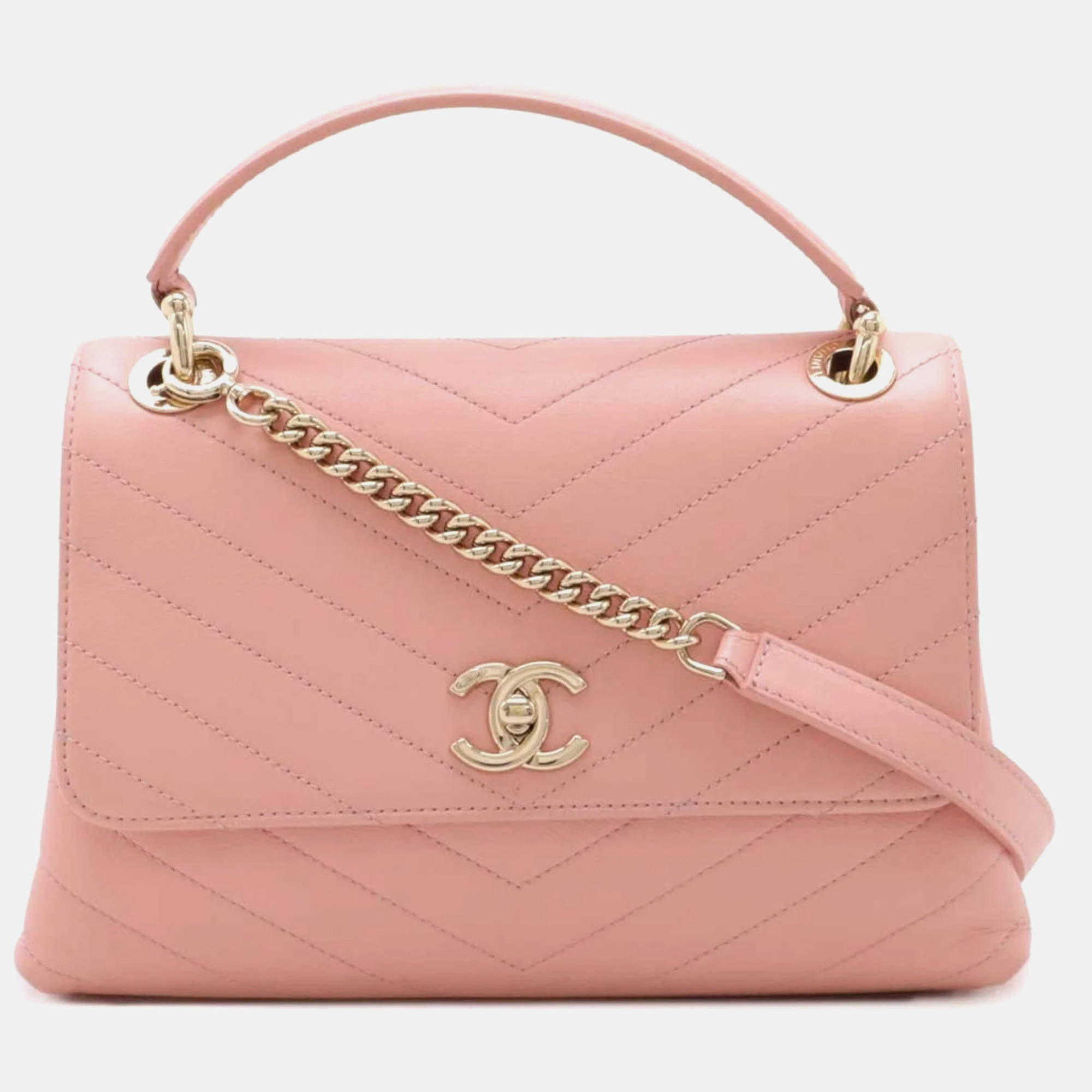 Chanel Pink Leather  Chevron Chic Flap Bag 