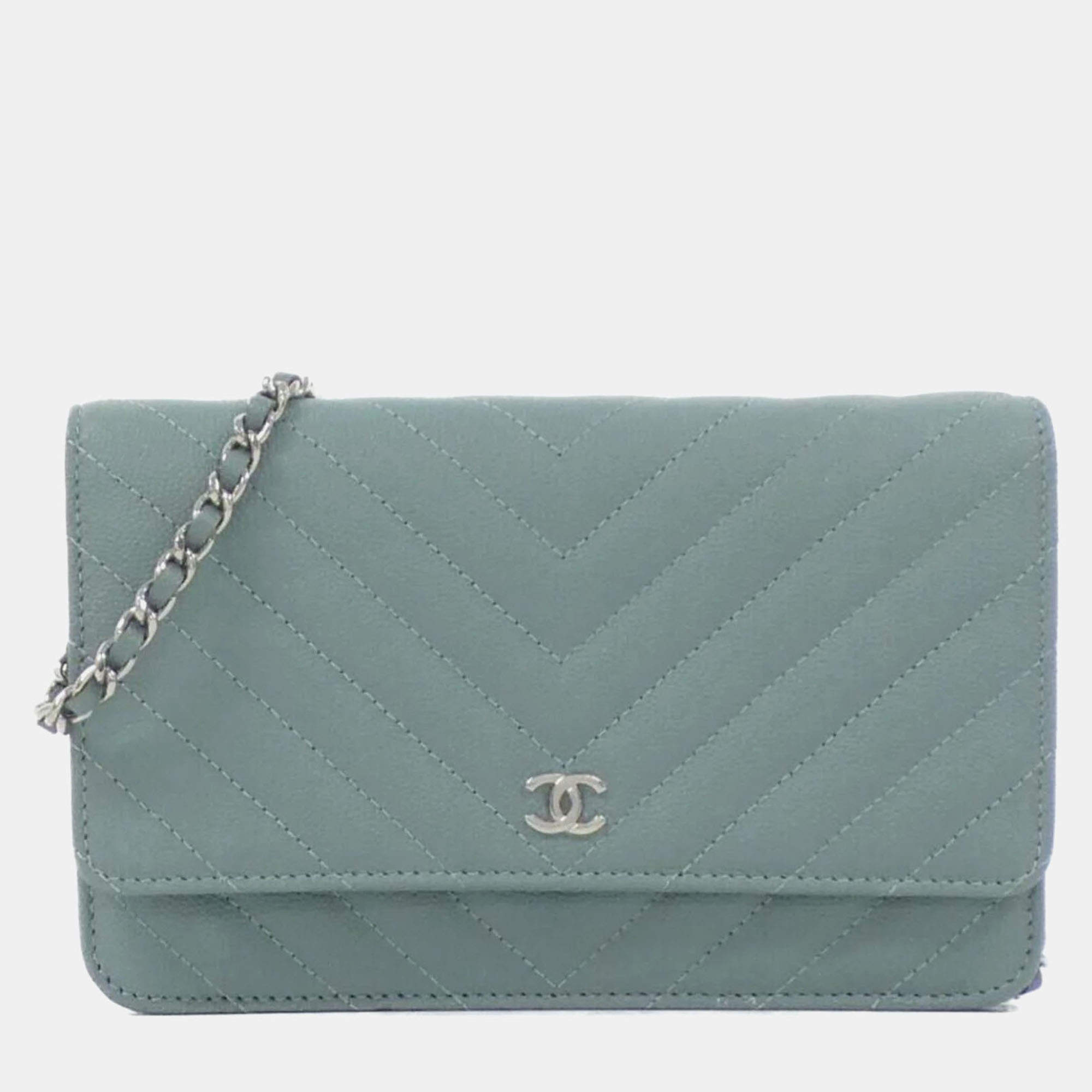 Chanel Blue Caviar Leather Classic Chain Wallet