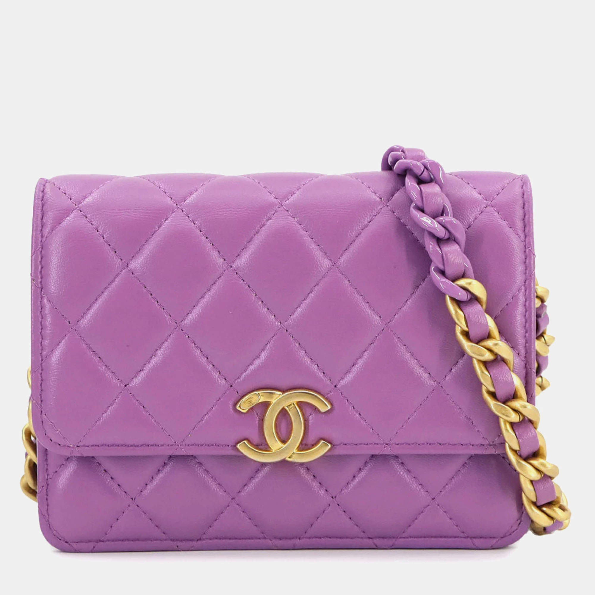 Chanel Purple Leather Wallet on Chain