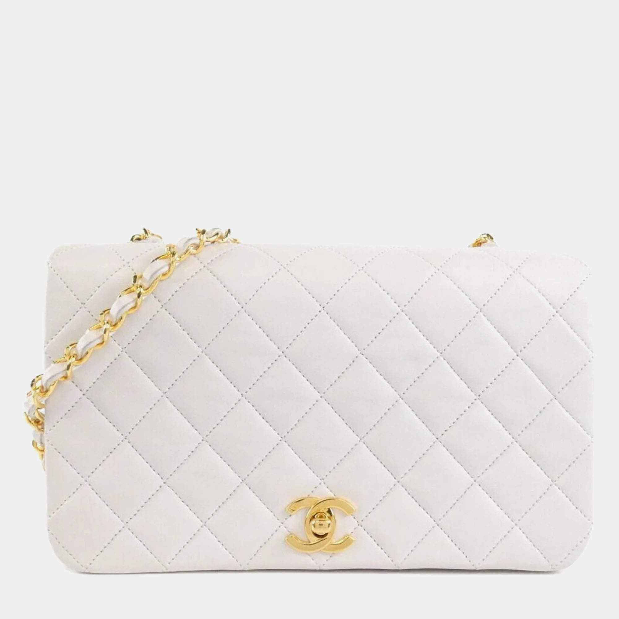 Chanel White Lambskin Turnlock Shoulder Bag