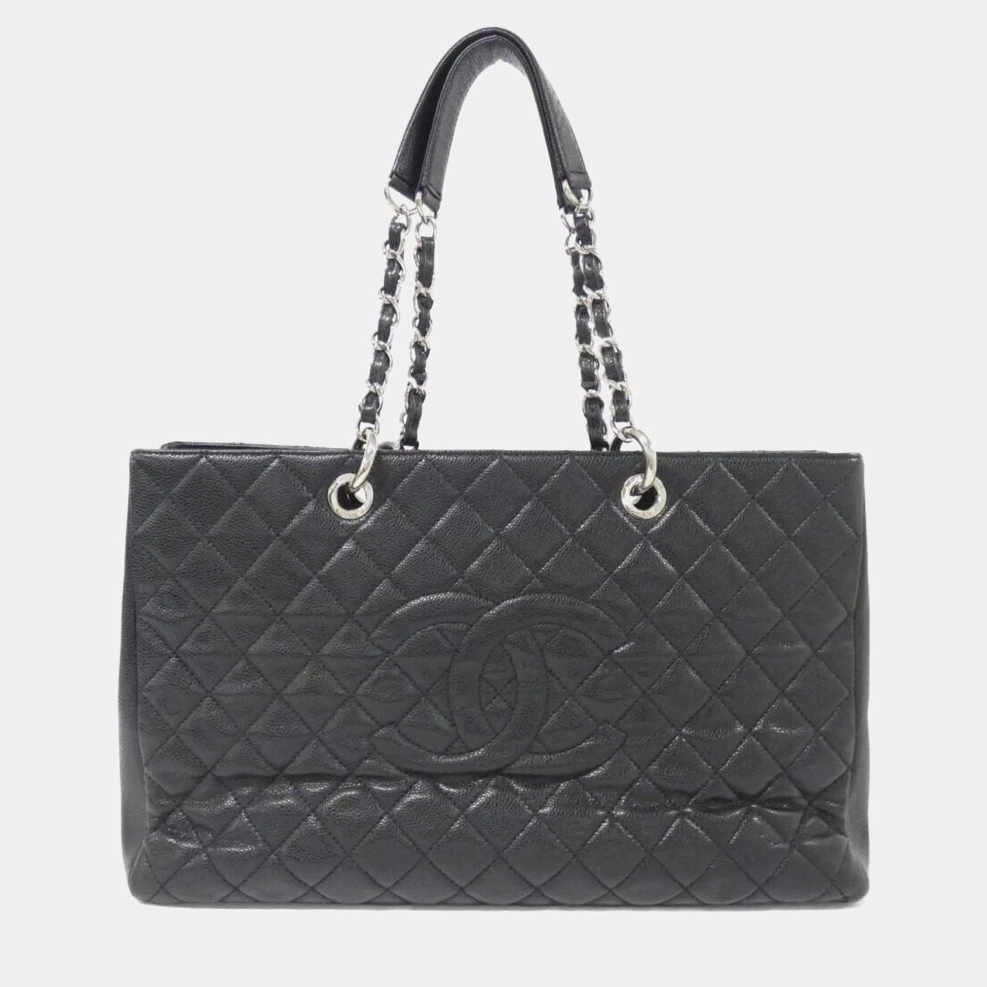Chanel Black Caviar Leather CC Tote Bag