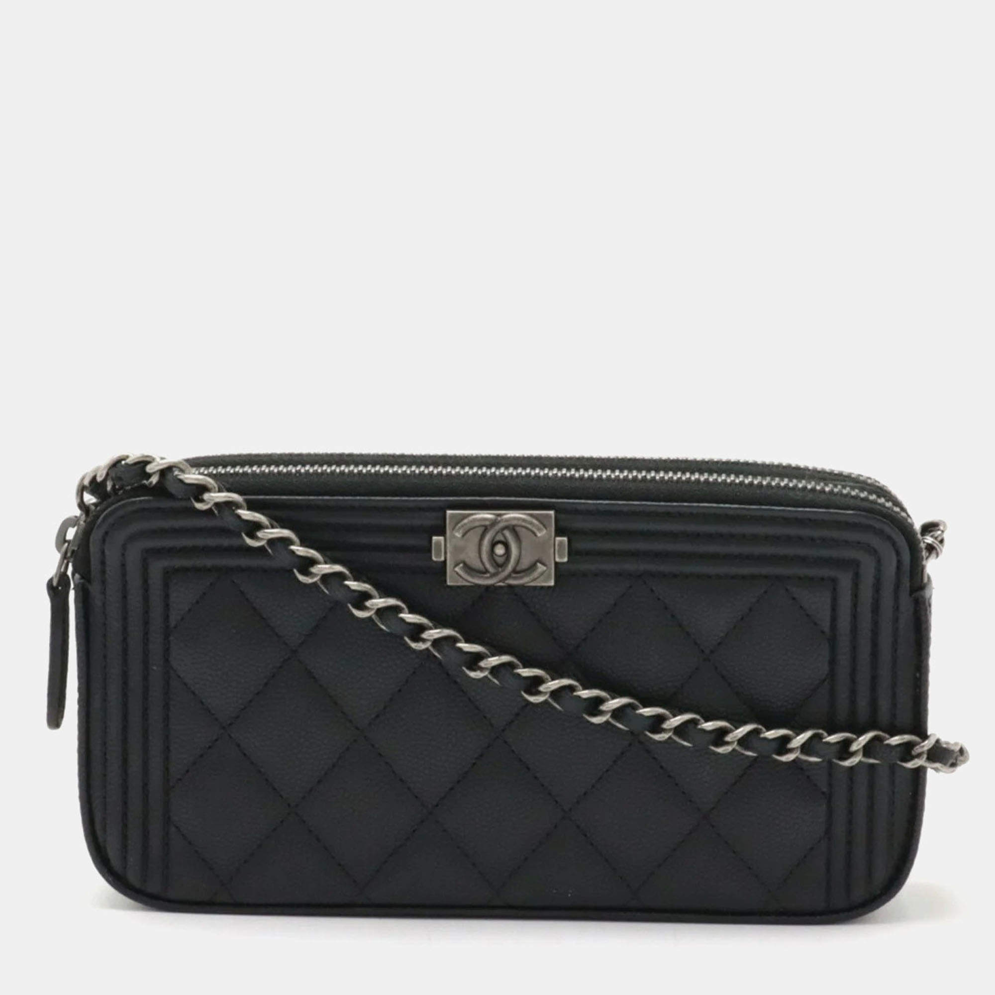 Chanel Black Caviar Leather Boy Clutch Bag 