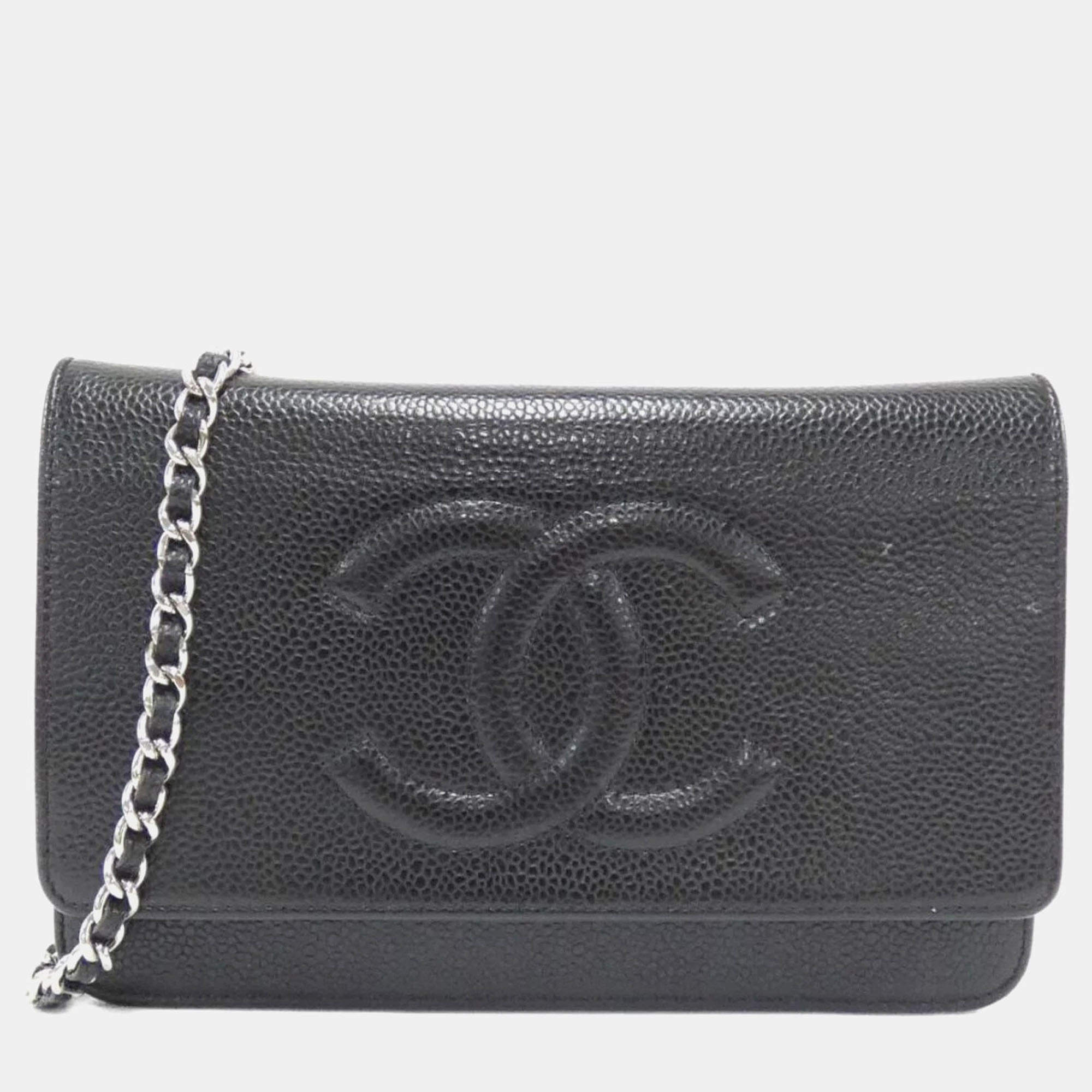 Chanel Black Leather Timeless CC Wallet On Chain 