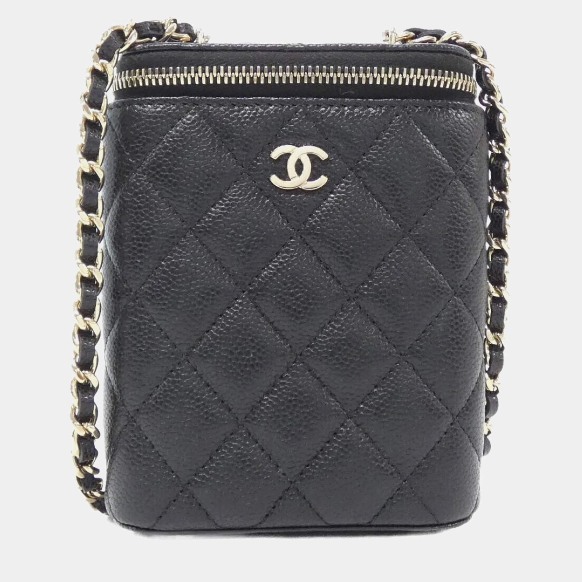 Pre Owned Chanel Black Leather Timeless Classic Vanity Shoulder Bag