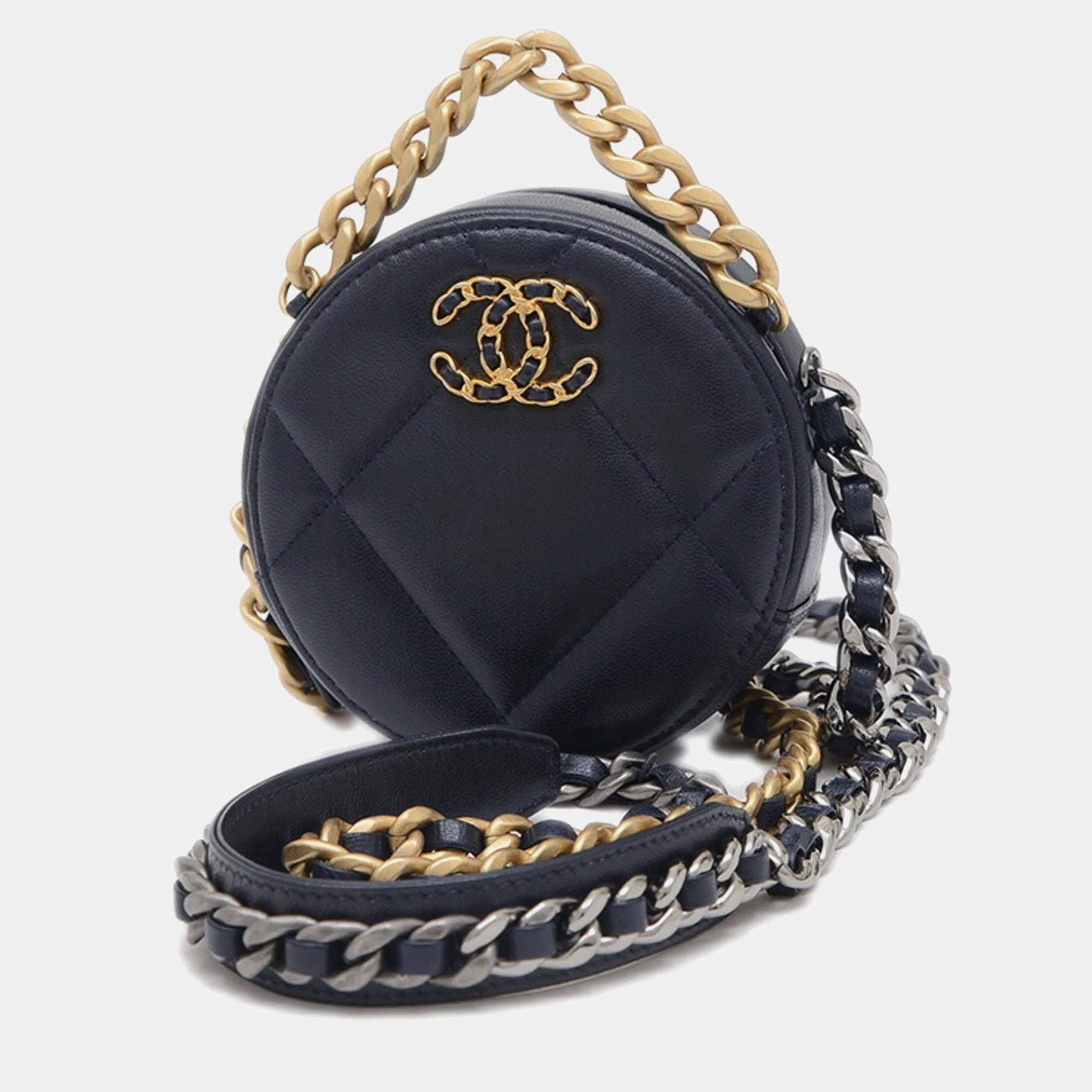 Chanel Navy Lambskin 19 Round Chain Shoulder Bag