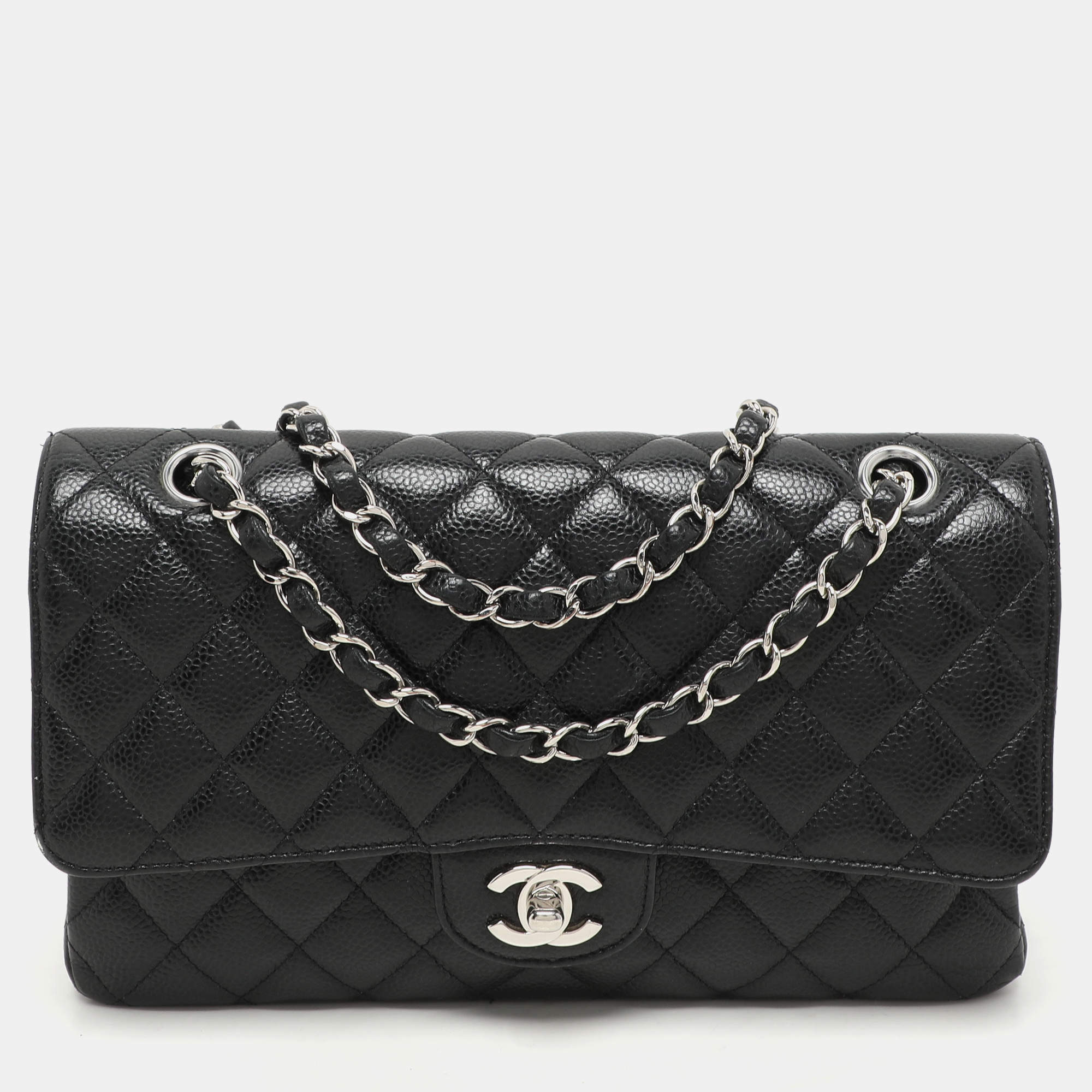 Chanel Black Quilted Caviar Leather Medium Classic Double Flap Bag