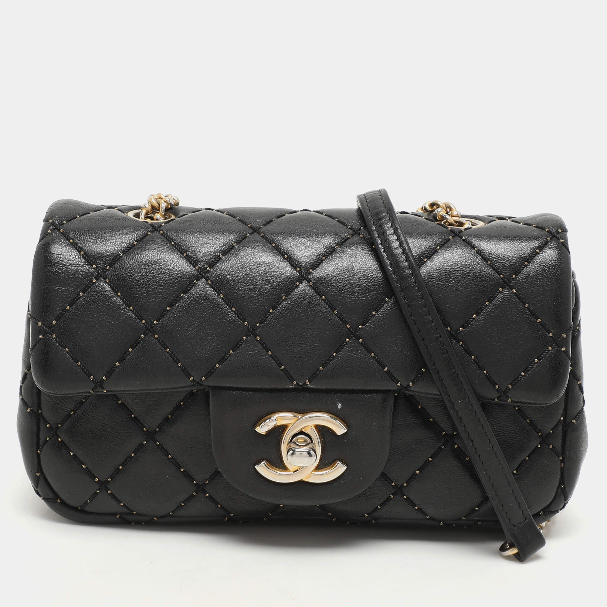 Chanel Black Quilted Patent Leather Extra Mini CC Paris-Salzburg Classic Flap Bag