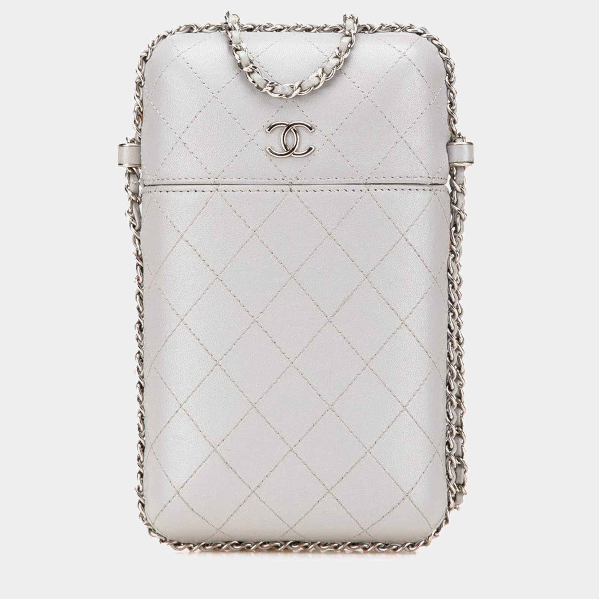 Chanel Grey CC Quilted Lambskin Chain Around Phone Holder Bag