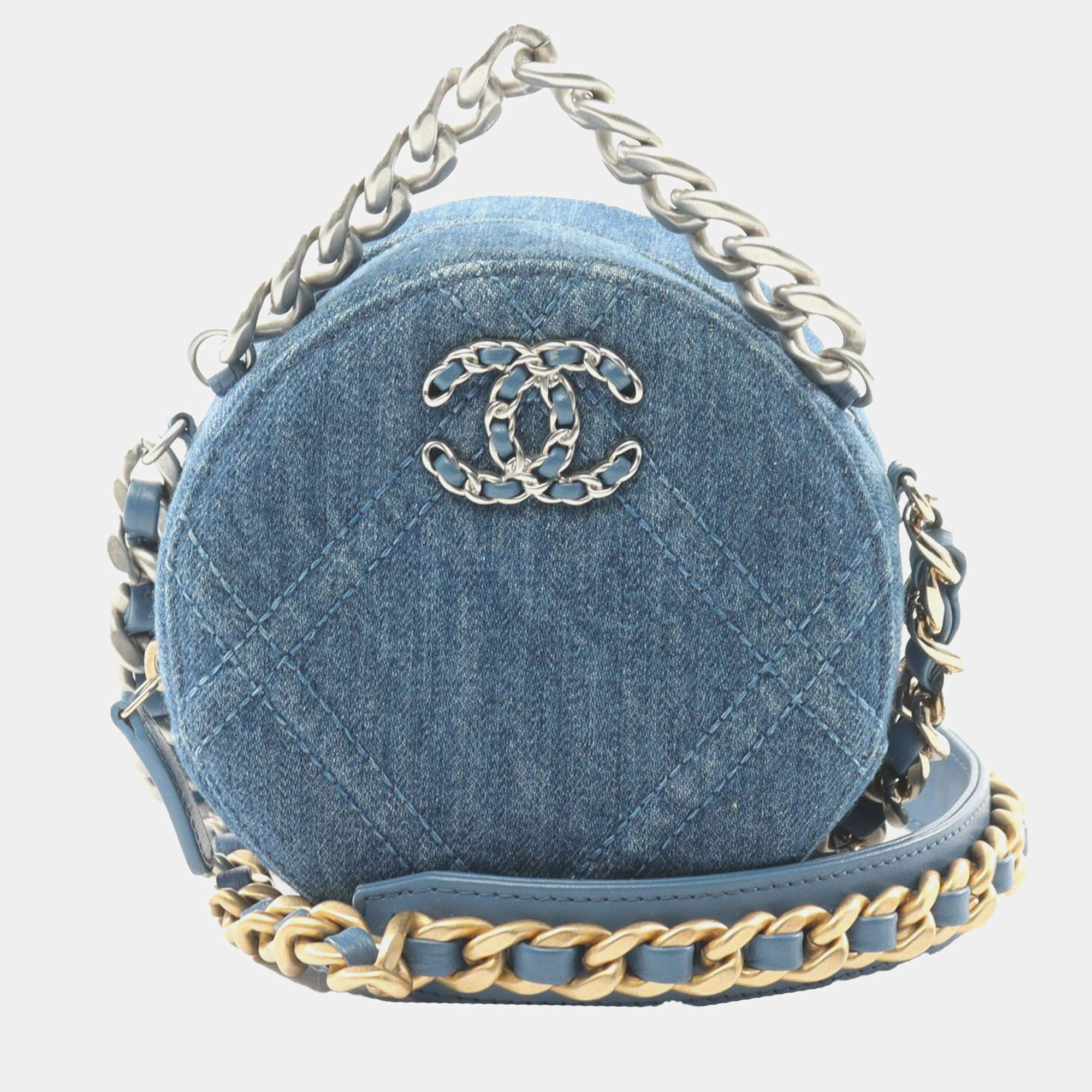 Chanel Blue Denim 19 Round Clutch with Chain