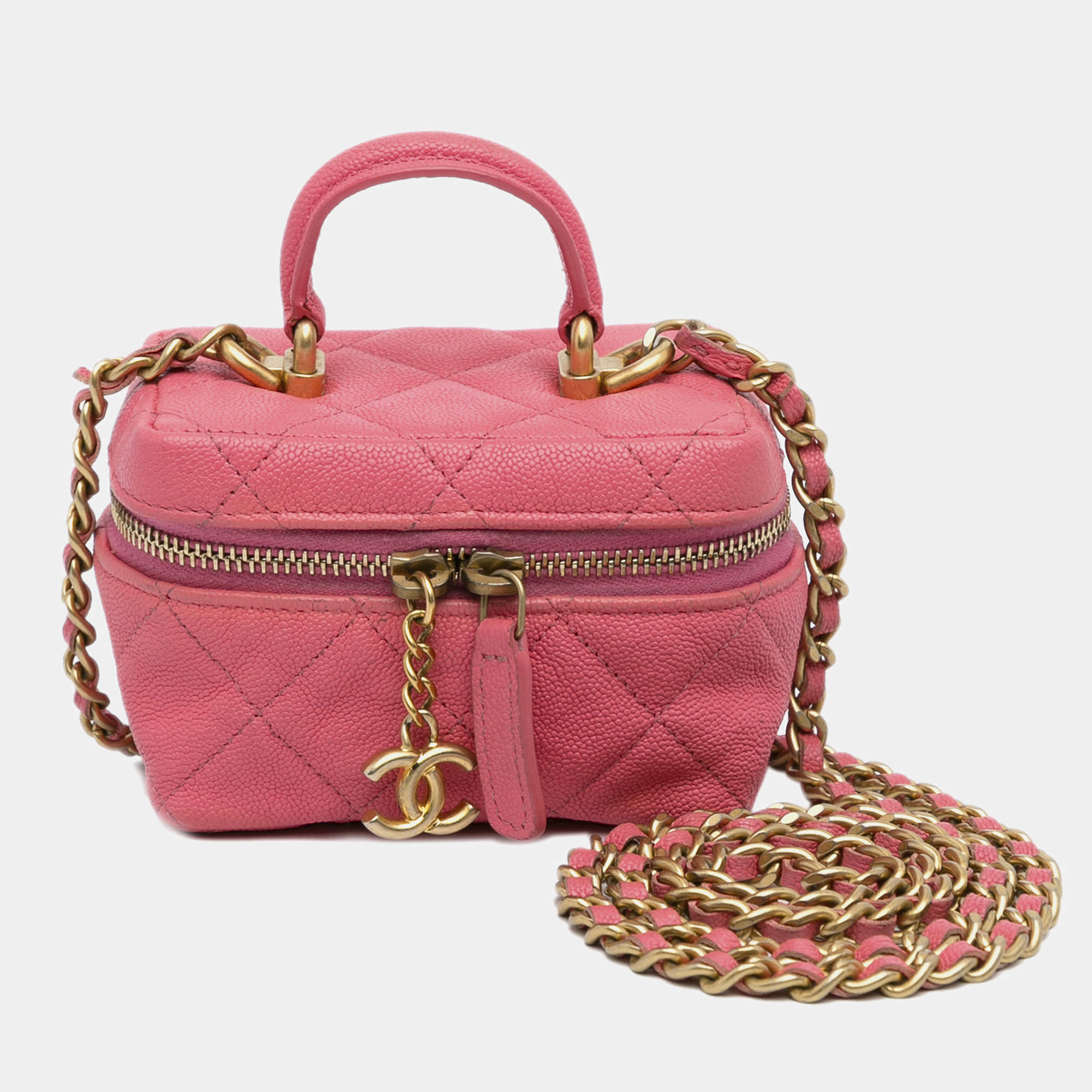 Chanel Pink Micro Caviar Chain Vanity Bag