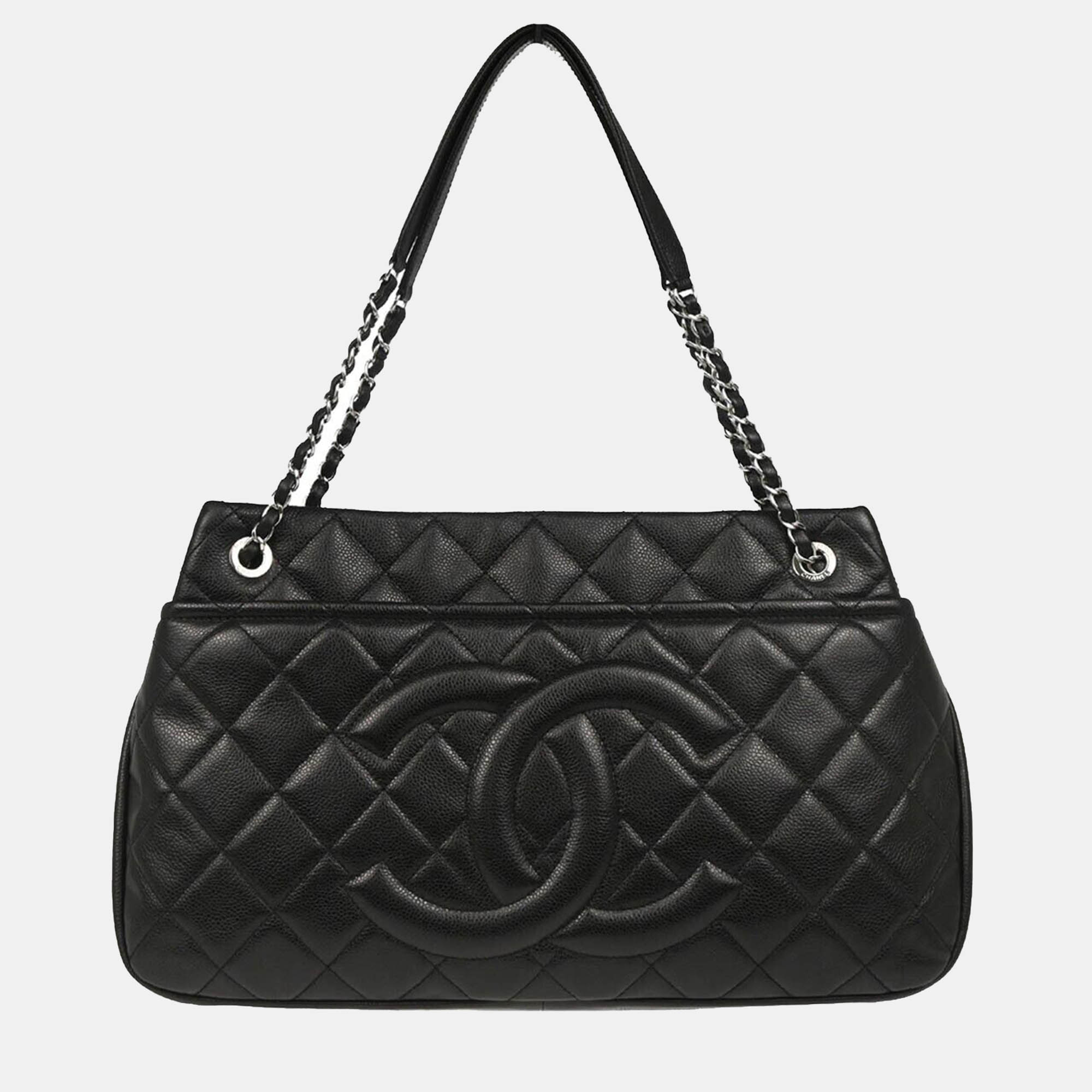 Pre Owned Chanel Black Caviar Leather Timeless Soft Chain Tote Bag