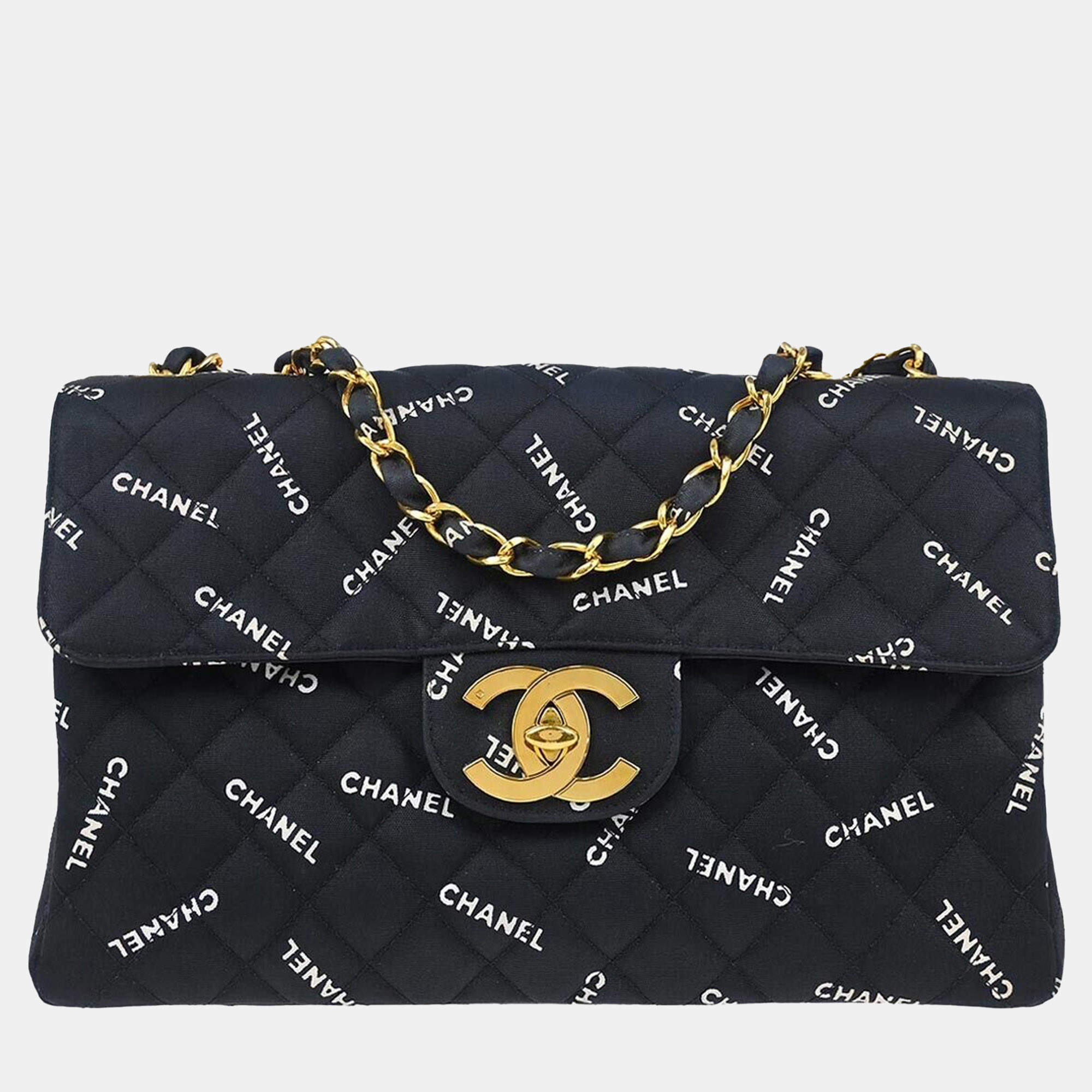 Pre Owned Chanel Black Canvas Maxi Classic Flap Shoulder Bag