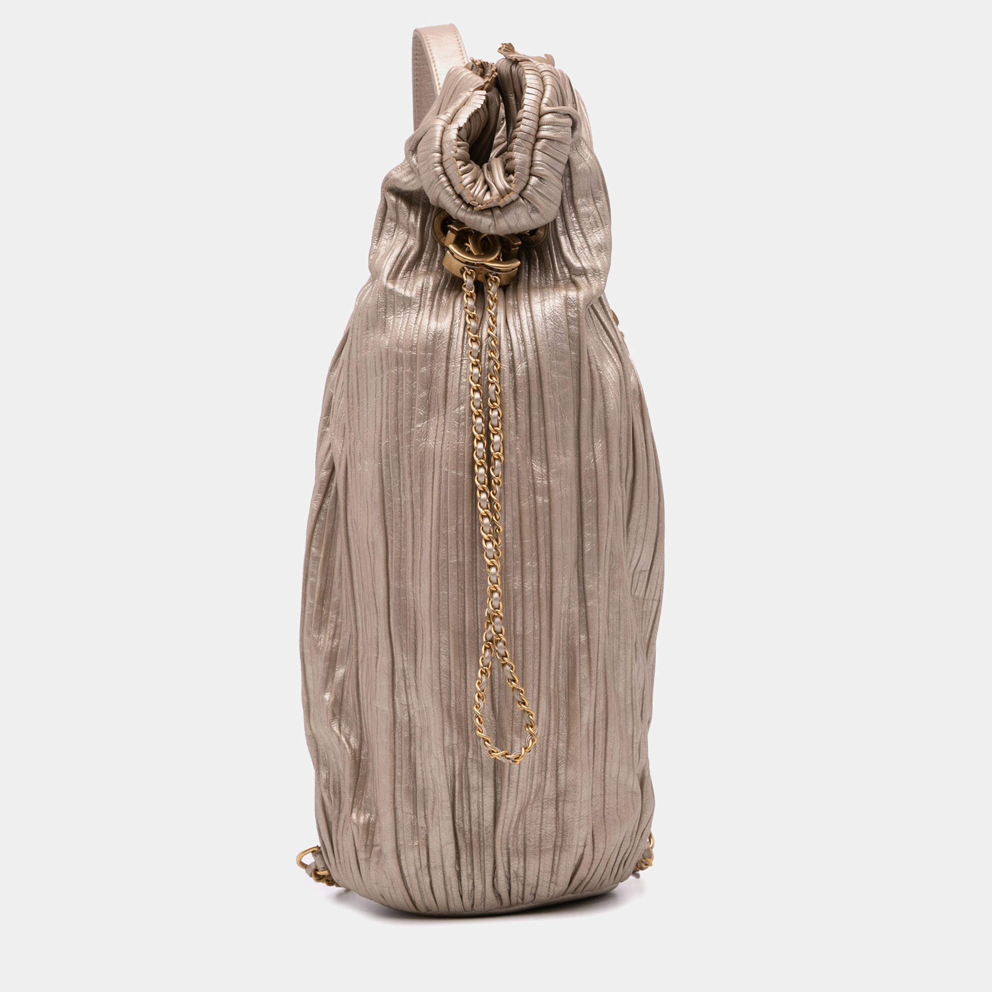 Chanel Medium Metallic Calfskin Coco Pleats Drawstring Backpack