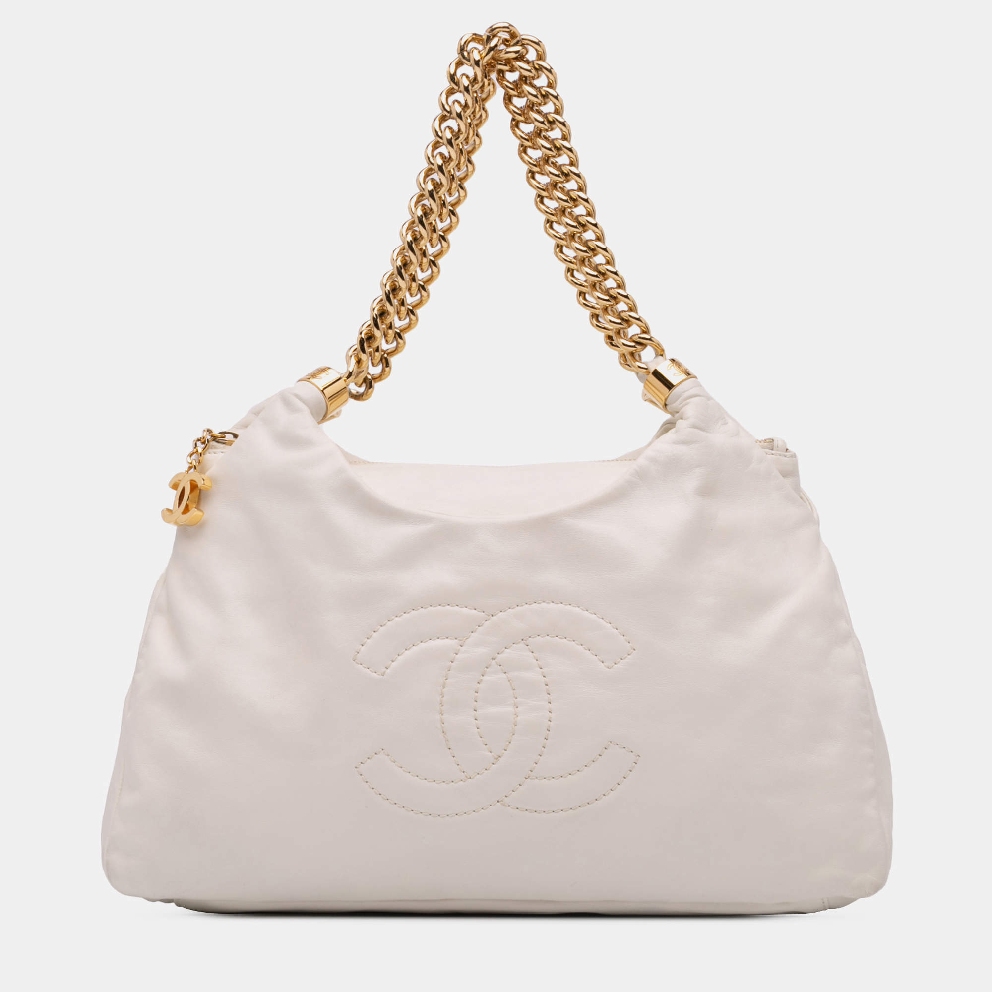 Chanel White Calfskin Rodeo Drive Hobo Bag