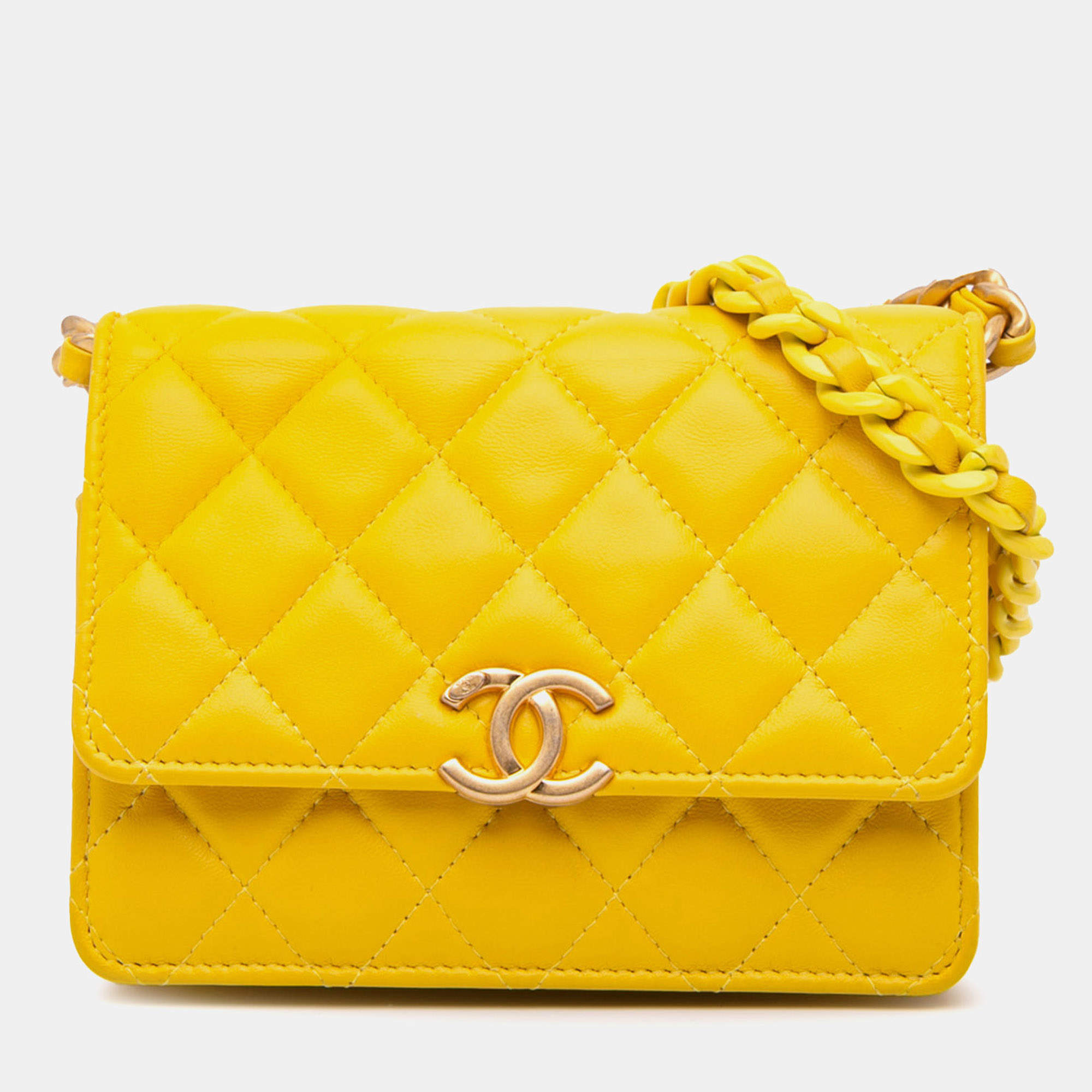 Chanel Yellow Quilted Lambskin Candy Chain Clutch with Chain