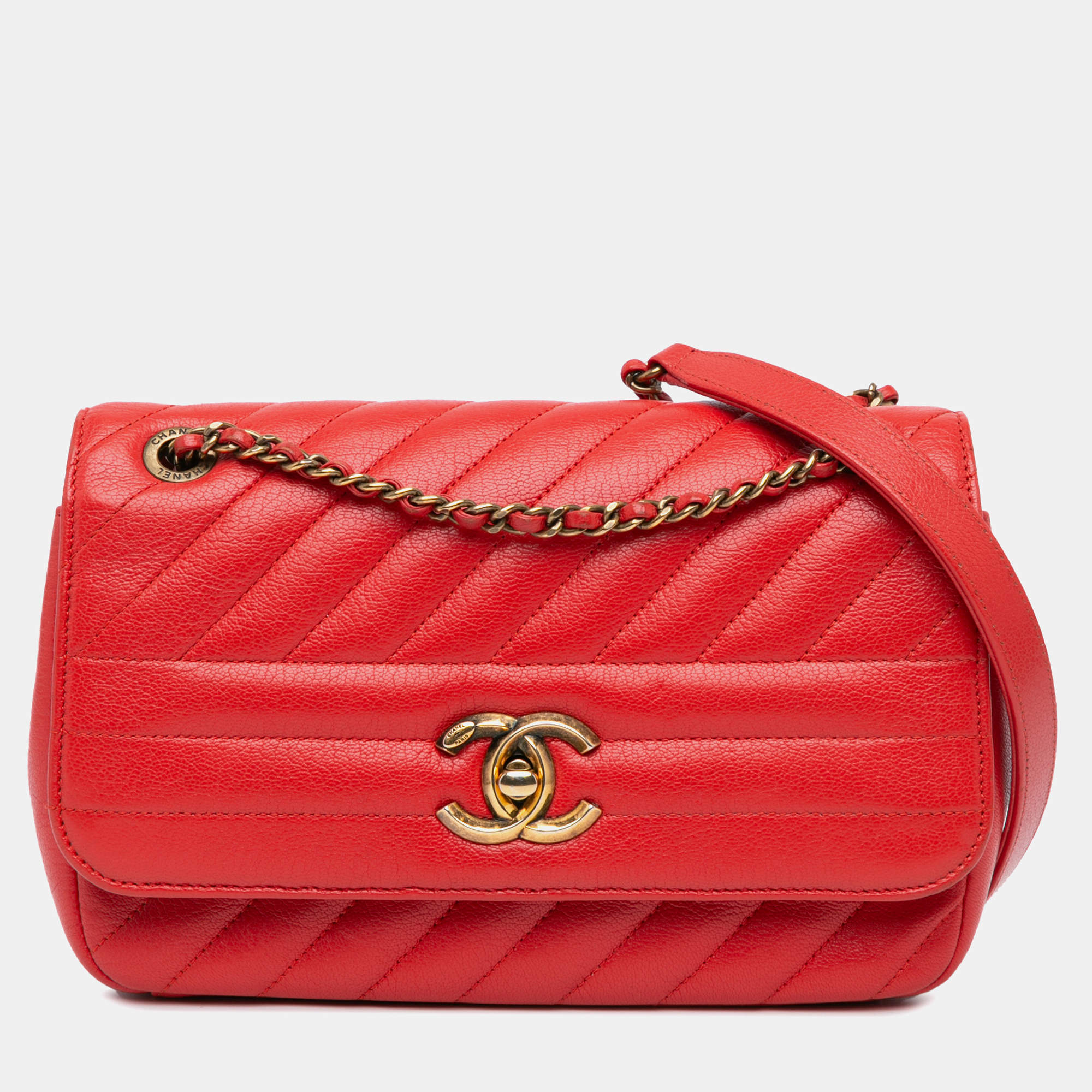 Chanel Red Small Diagonal Quilted Goatskin Flap