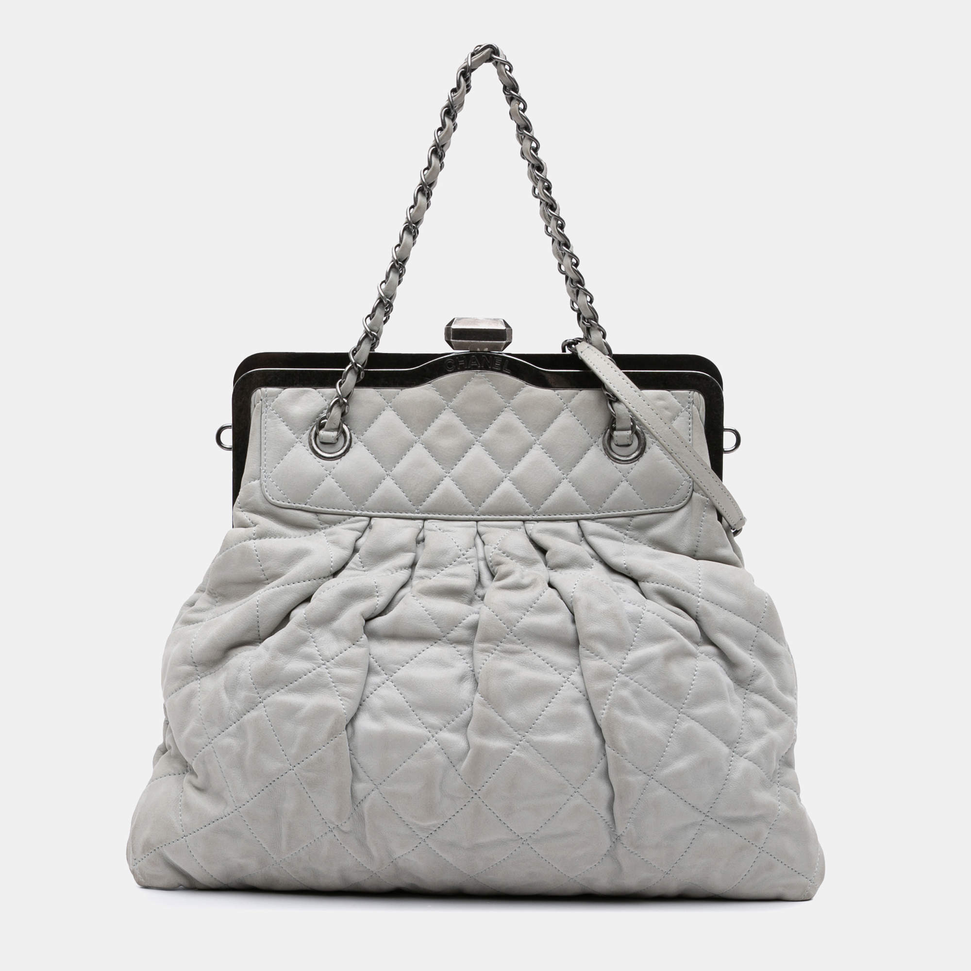 Chanel Grey Iridescent Quilted Calfskin Chic Frame Satchel