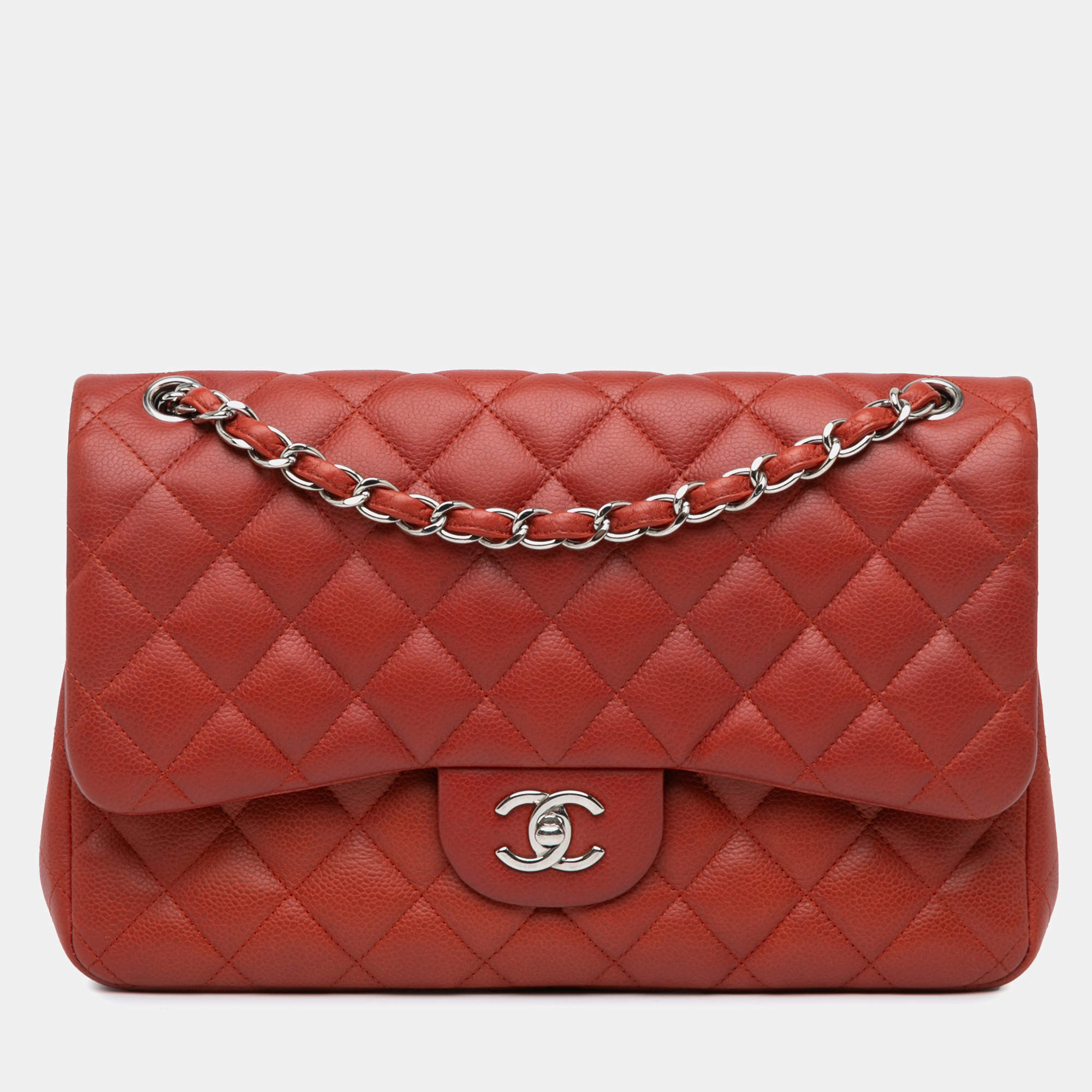 Chanel Orange Jumbo Classic Caviar Double Flap