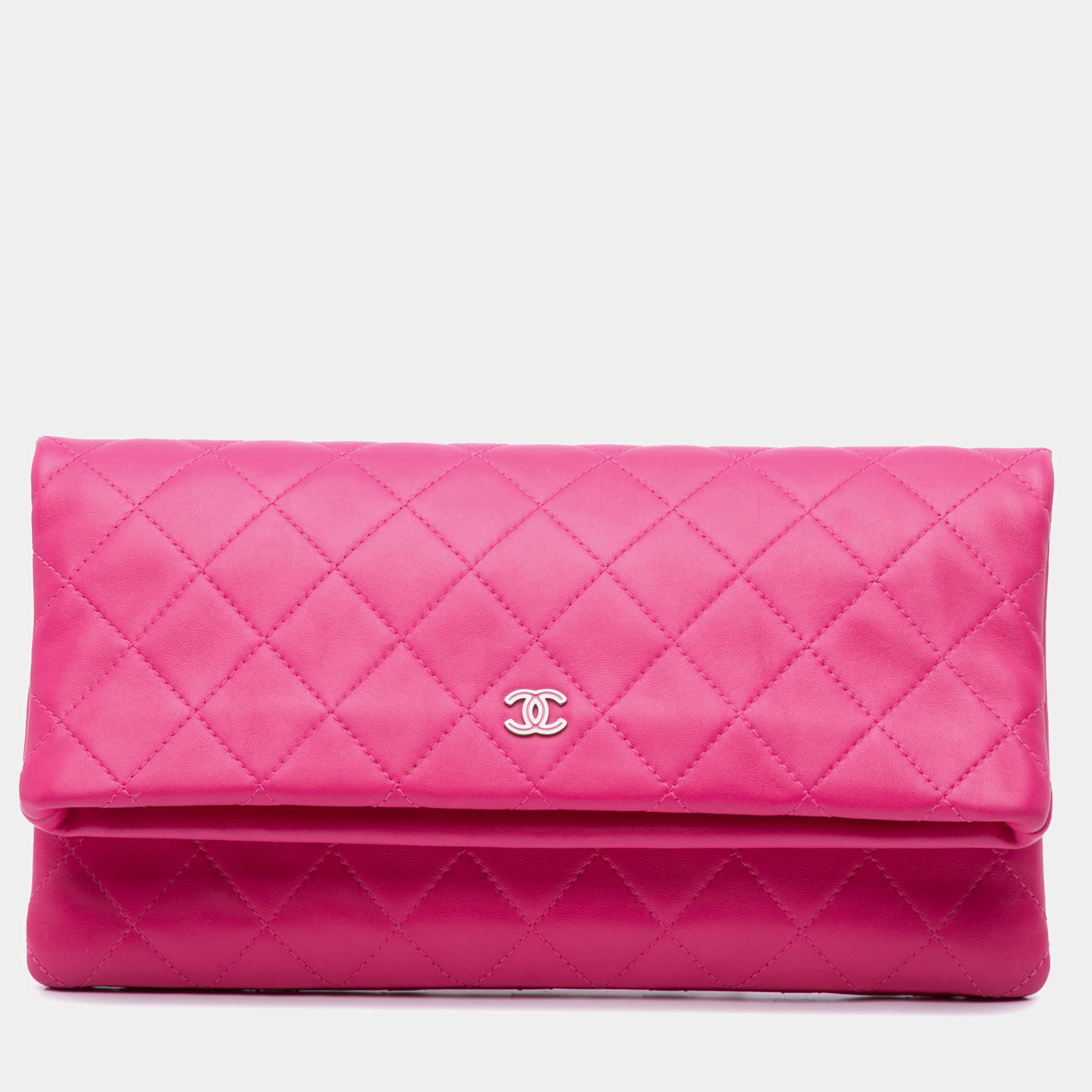 Chanel Pink CC Quilted Lambskin Foldover Clutch