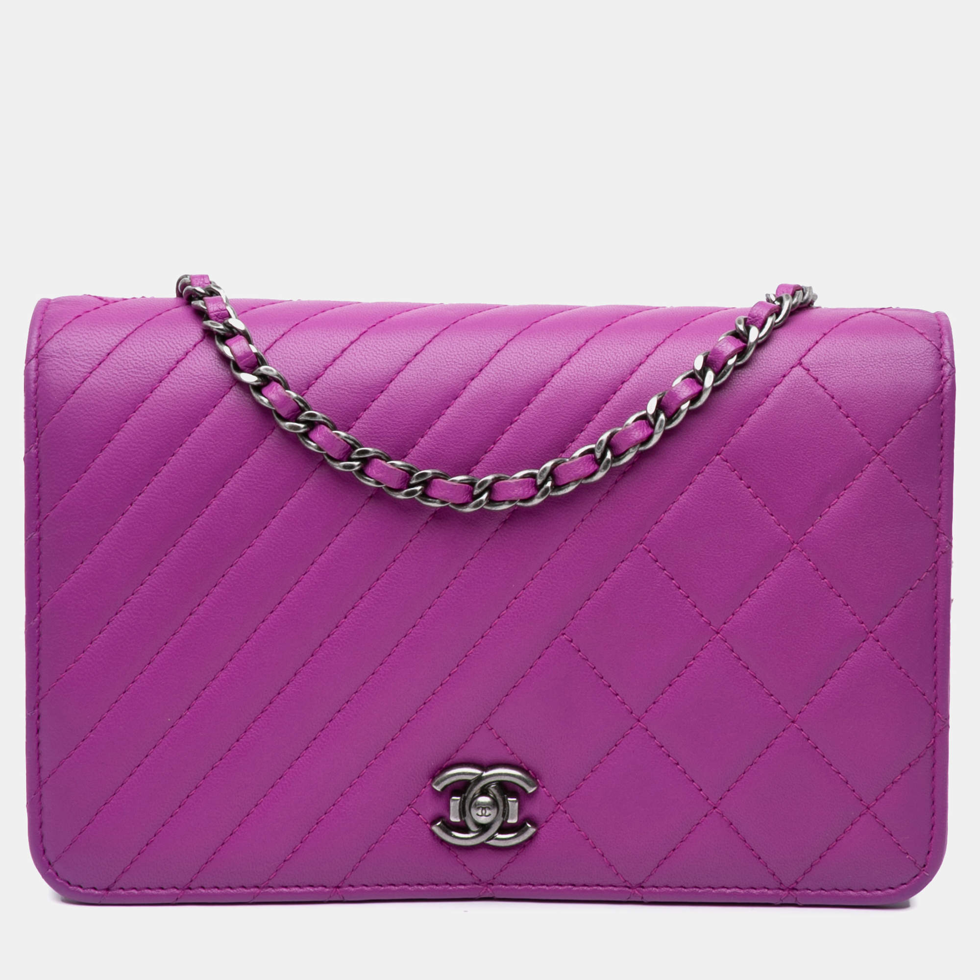 Chanel Purple Lambskin Coco Boy Wallet On Chain