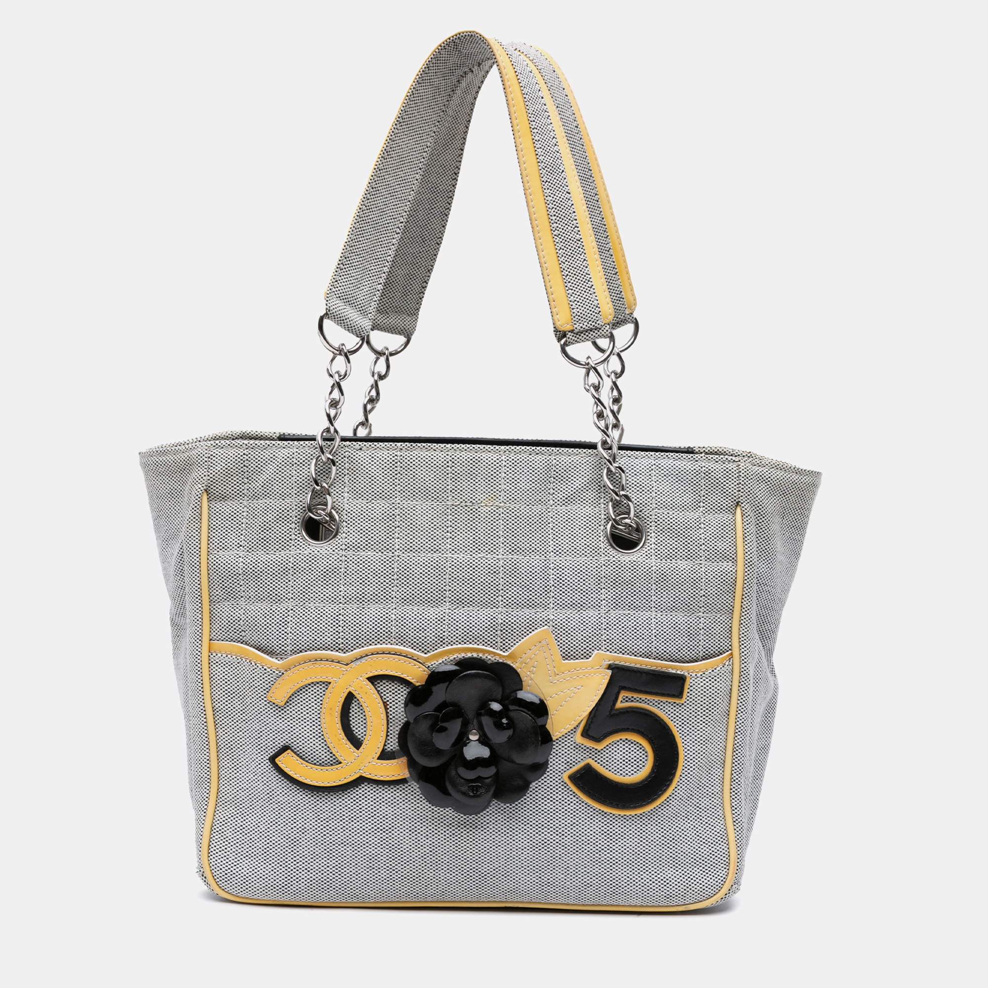 Chanel Grey CC Camellia No. 5 Choco Bar Canvas Tote
